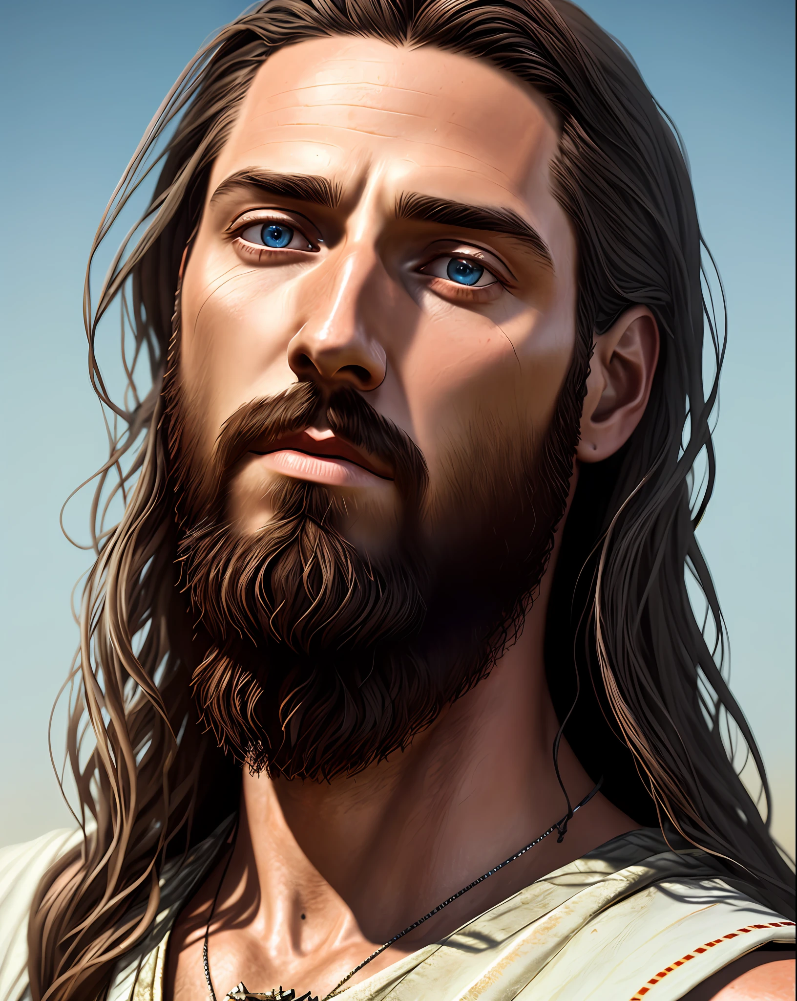 /upscale jesus With high details, hyper realistic, 8k, ar 2:3, full face, natural background, digital painting, deep dream, Ultra-Wide Angle, Depth of Field, hyper-detailed, insane details, intricate details, beautifully color graded, Unreal Engine, Cinematic, Photoshoot, Shot on 80 mm