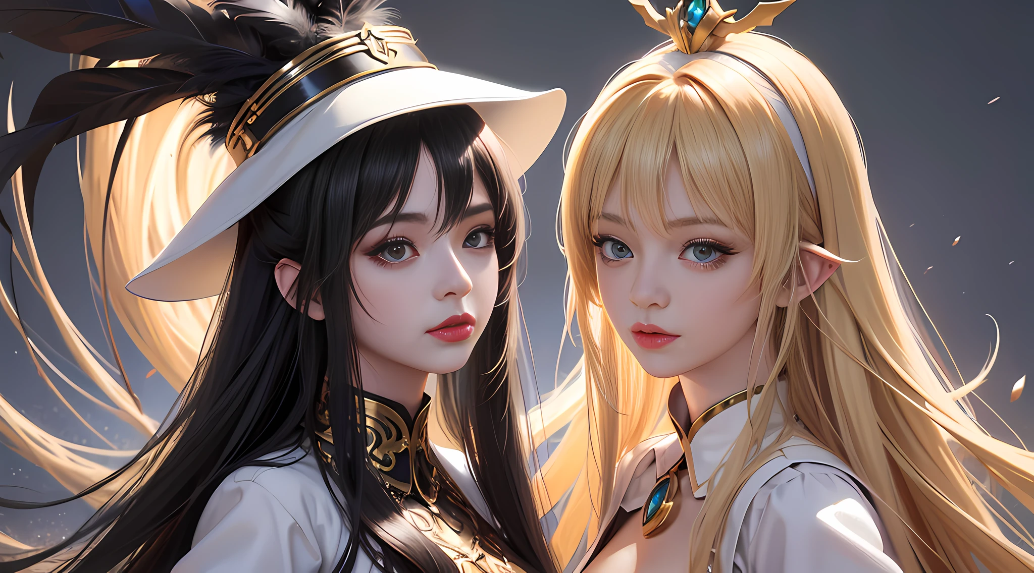 Draw a woman with long hair and a feather hat, digital drawing of Yang J, Artstation, fantasy art, detailed portrait of anime girl, portrait anime girl, artgerm. High detail, stunning anime face portrait, digital anime art, art germ. Anime illustration, detailed digital anime art, anime girl portrait, aesthetic