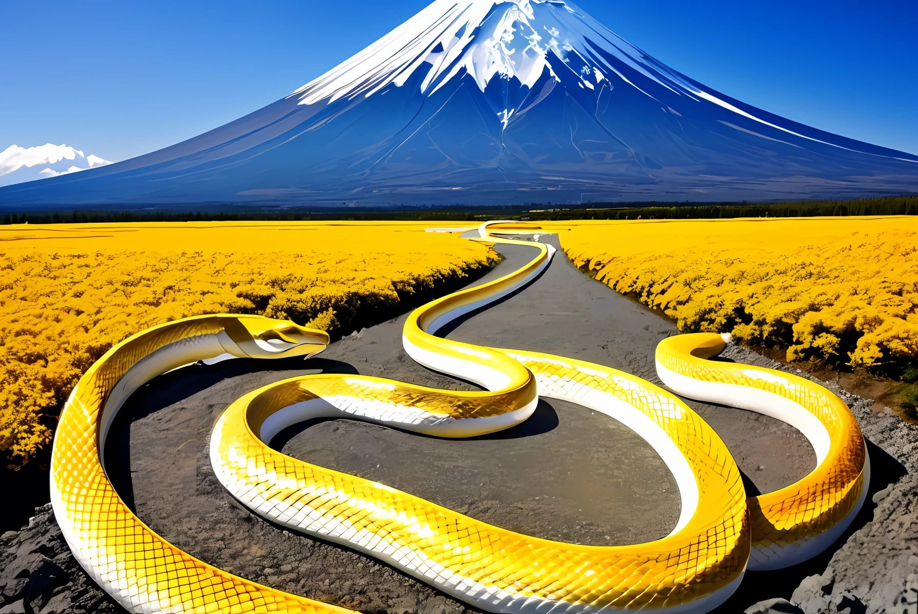 Mount Fuji Magnificent Golden White Snake Spiritual Magnificent