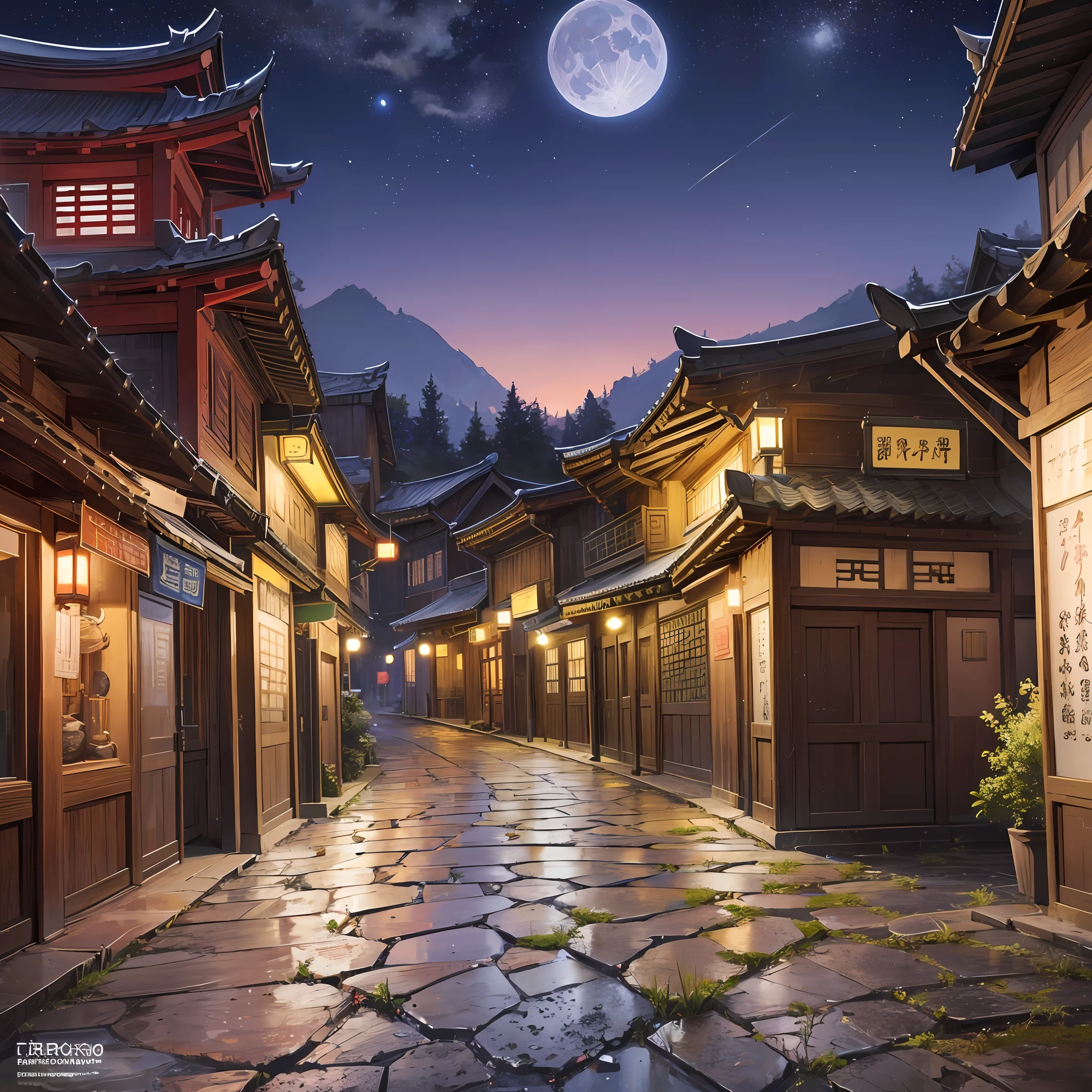 Official Art, Ancient China, Ancient Streets, (Lots of Fireflies), (Night), (Moon), Lights, Beautiful Landscapes, Epic Landscapes, Realistic Lighting, Masterpieces, High Quality, Beautiful Graphics, High Detail, Global Illumination, Unreal Engine Rendering, Octane Rendering, (HDR:1.3) --auto --s2