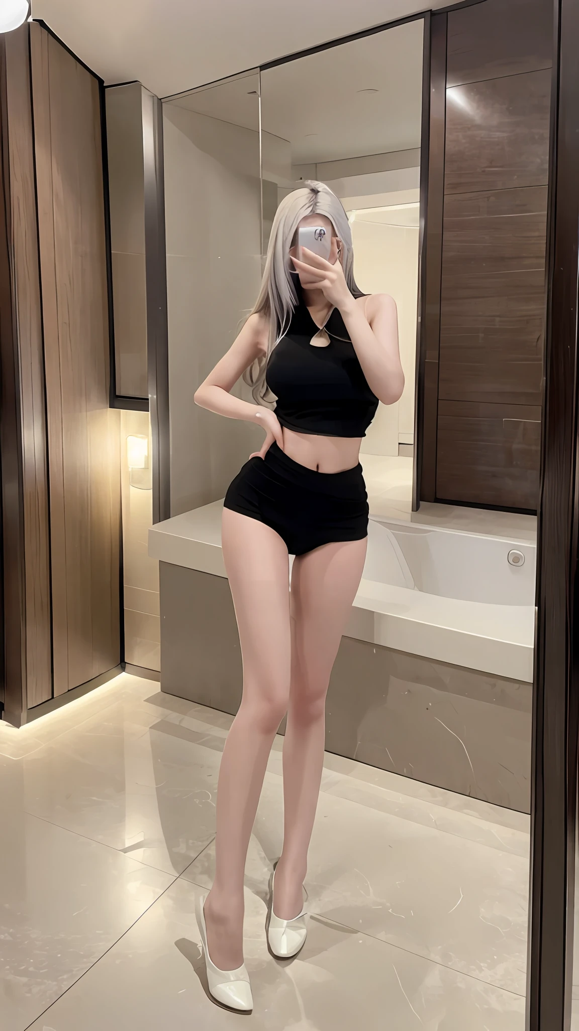 (Full body shot: 1.2), Bokeh: 1.2, indoor,
1 girl, fit, solo, standing, pantyhose, iphone, pose, small hands, ((colorful)), highest ratio 4 fingers and 1 thumb, korean, white hair, white hair
p_m_s, big_breasts: 1.2, floating_hair, long hair, tiny_waist, realistic_detailed_skin_texture, good hands, good legs, covered thighs,
(8k, RAW Photography, Best Quality, Masterpiece: 1.2), (Realistic, Photorealistic: 1.37), Ultra High Resolution, Photon Mapping, Radiosity, (((Hasselblad Photo)), Physically Based Rendering, Professional Soft Lighting, Face Light, Full Body, Full Body