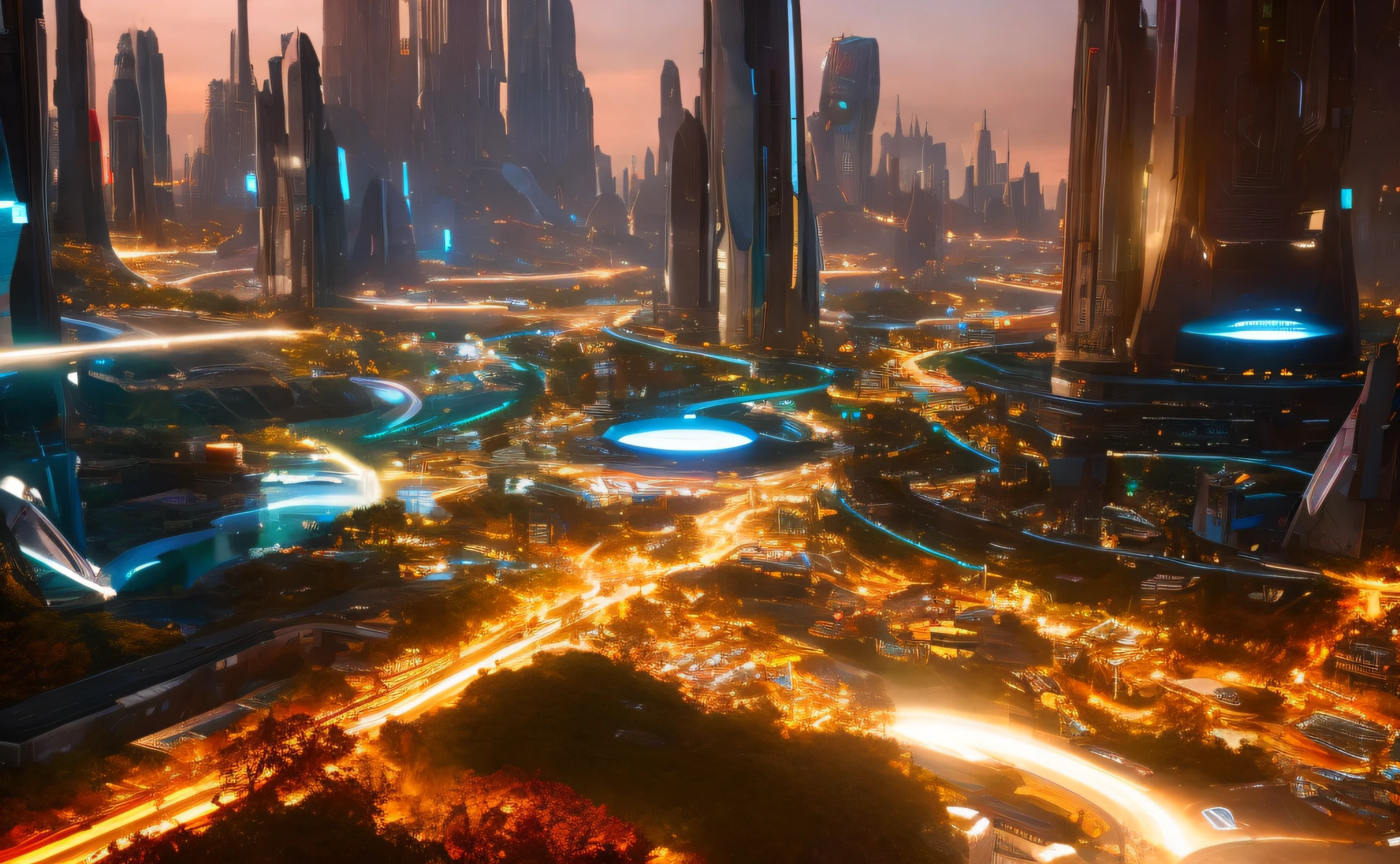 futuristic sci-fi city landscape, sci-fi, ultra-realistic, high resolution, city