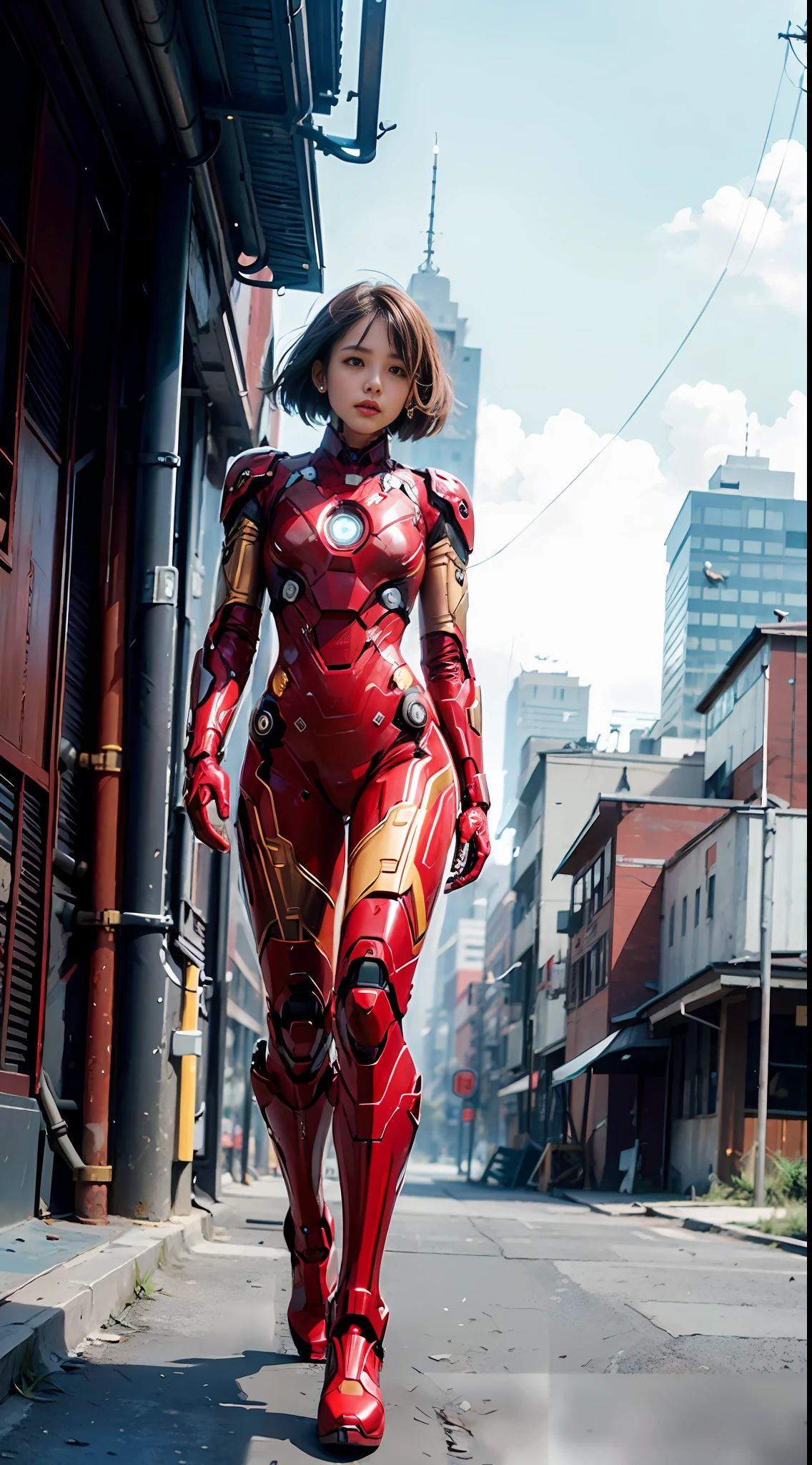 (1girl:1.3), solo,__body-parts__, official art, unity 8k wallpaper, ultra detailed, beautiful and aesthetic, beautiful, masterpiece, best quality, RAW, masterpiece, super fine photo,, best quality, super high Resolution, photorealistic, sunlight, full body portrait, stunningly beautiful,, dynamic pose, delicate face, vibrant eyes, (side view), she is wearing a futuristic Iron Man mech, red and gold, Highly detailed abandoned warehouse background, detailed face, detailed complex busy background, messy, gorgeous, milky, high detailed skin, realistic skin details, visible pores, sharp focus, volumetric fog, 8k uhd, dslr camera, High quality, film grain, fair skin, photorealism, lomography, sprawling metropolis in a futuristic dystopia, view from below, translucent