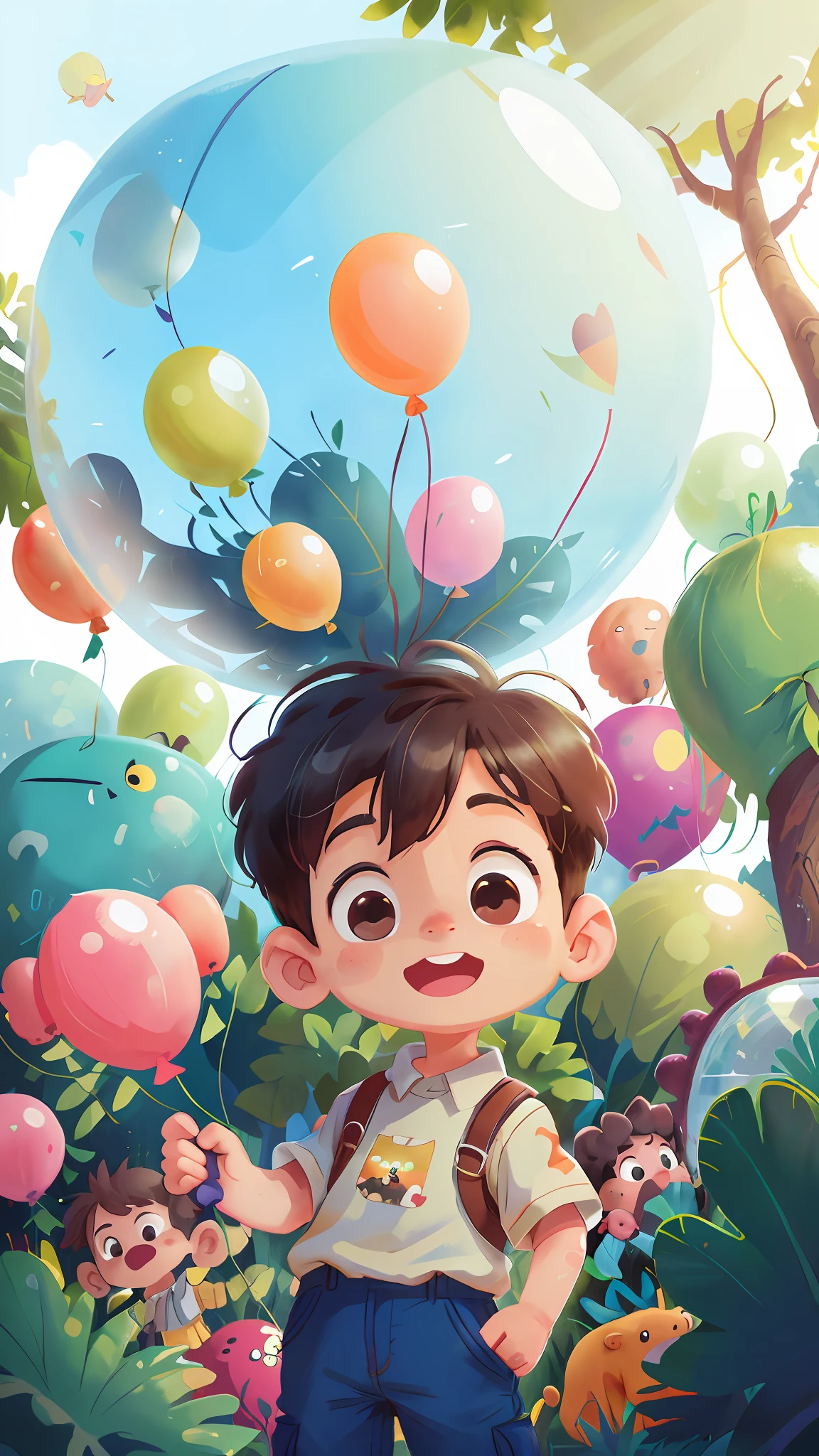 A boy, zoo, many balloons, happy, happy, perfect quality, clear focus (clutter - home: 0.8), (masterpiece: 1.2) (realistic: 1.2) (bokeh) (best quality) (detailed skin: 1.3) (intricate details) (8K) (detail eyes) (sharp focus), (happy)