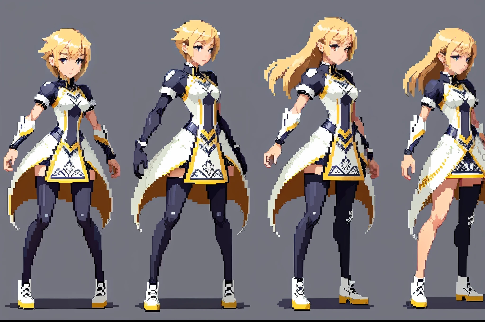 an anime of a woman walking in different poses, full body shot turn, full body profile pose wearing white dress, character turn, character model sheet turn, dynamic pose perspective, character design for animation, walking cycle, dynamic pose and perspective, stylized proportions, precise walking cycle, full body character drawing, multiple poses, dynamic perspective pose, cartoon proportions, animation concept art (masterpiece), white background