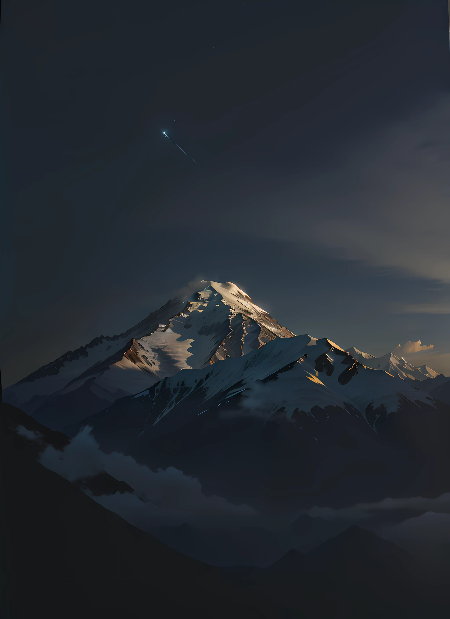 arafed mountain in the distance with a cloud below, mt elbrus at night, last light on mountain top, photo taken with sony a7r camera, taken with sony a7r camera, mountain in background, mountain in the background, zoomed out, mountain, captured on canon eos r 6, dramatic light 8 k, andes