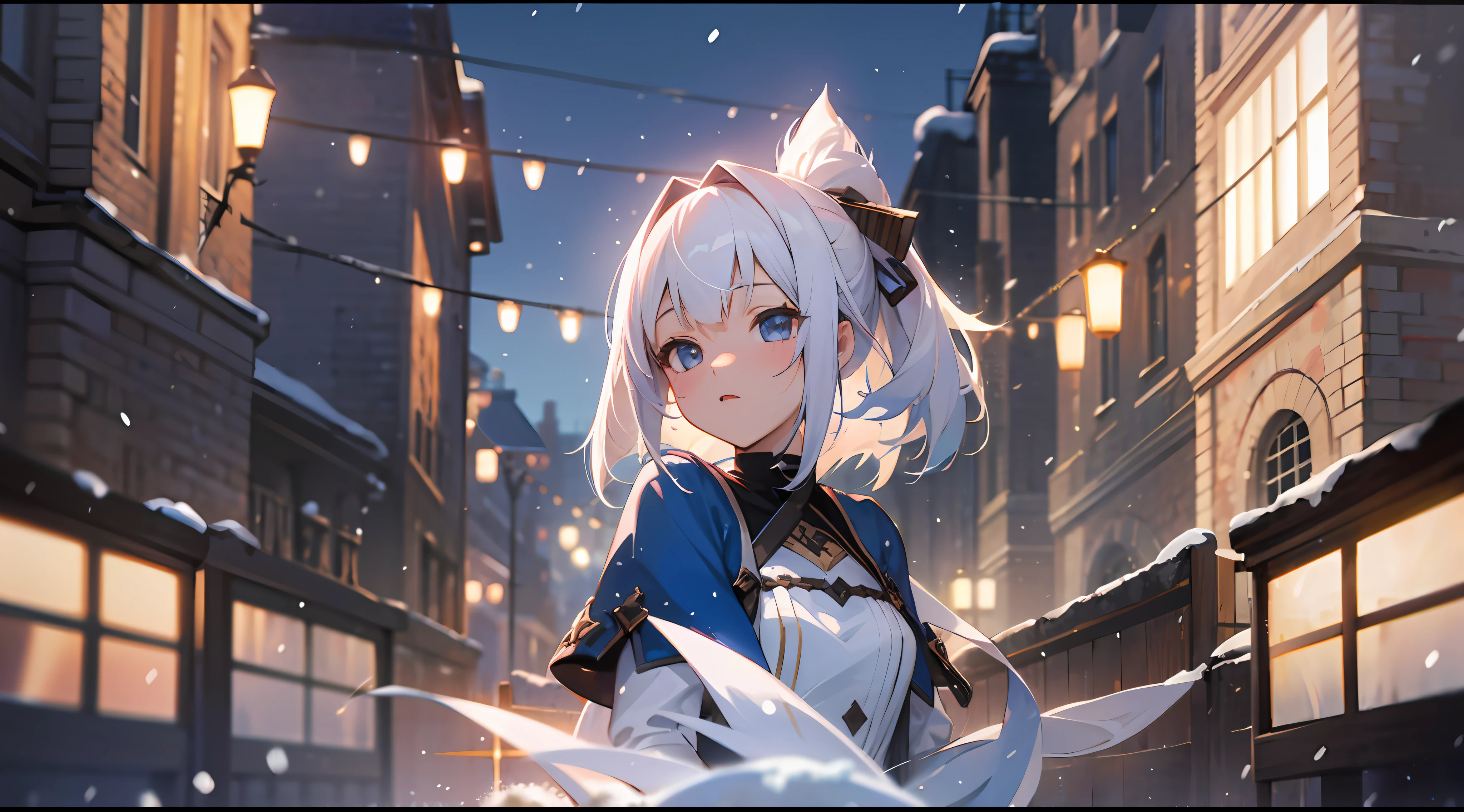 Girly, Two-dimensional, cute, extremely detailed, anime, depth of field effect, 3D effect, extremely high quality, white hair, snow, focused, based on The Ally's Mix III: Revolutions --auto --s2