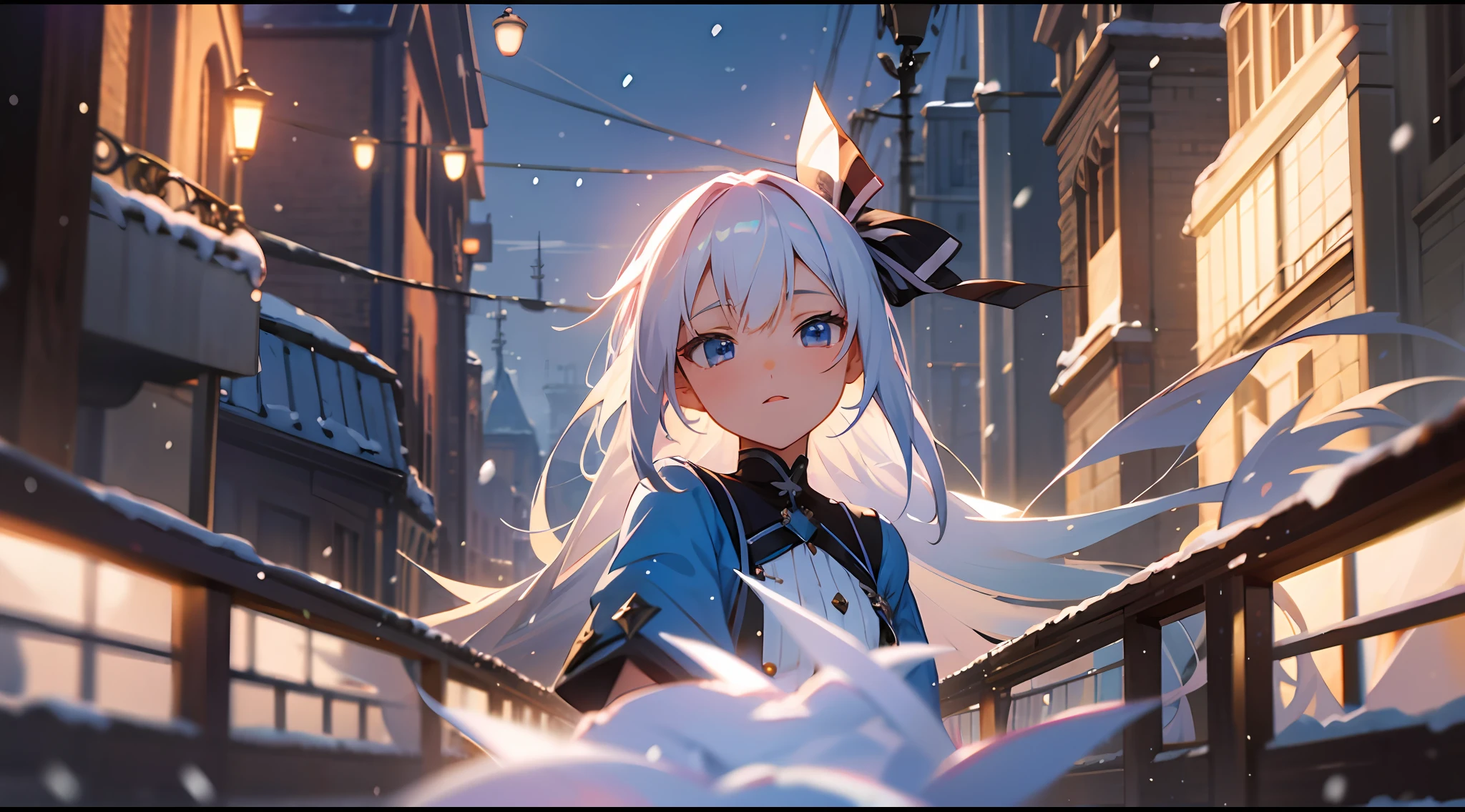 Girly, Two-dimensional, cute, extremely detailed, anime, depth of field effect, 3D effect, extremely high quality, white hair, snow, focused, based on The Ally's Mix III: Revolutions --auto --s2