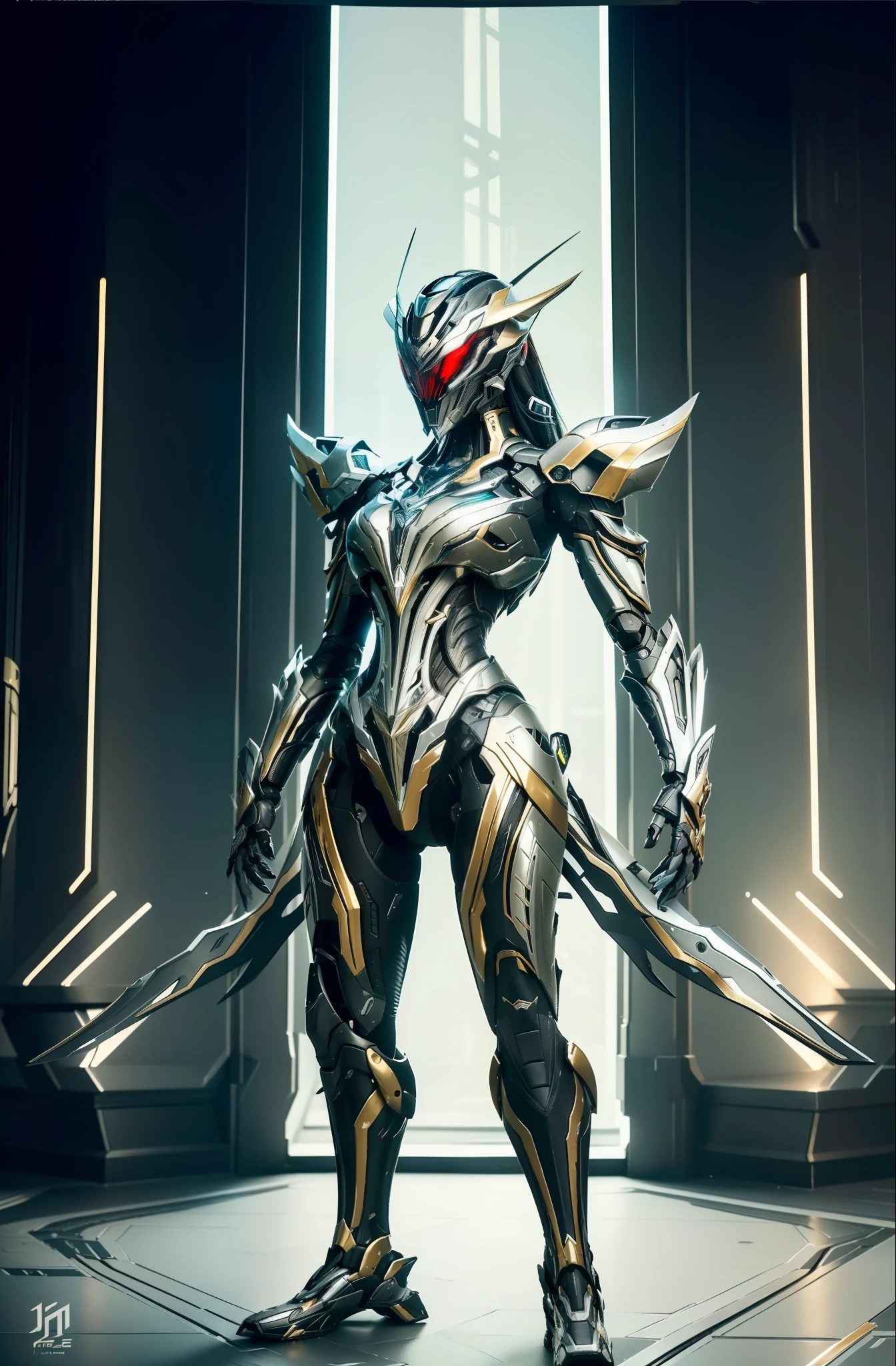 1 japanese, WARFRAME, prime,rhino prime,volt prime,saryn prime dynamic pose, intricate pattern, heavy metal, energy lines, faceless, glowing eyes, long silver hair, wind blown hair, elegant, intense, blood red and black uniform, bloody wings, solo, desert, sunny, bright, claws, dramatic lighting, (masterpiece:1.2), best quality, high resolution, beautiful detailed, extremely detailed, perfect lighting, zhongfenghua, from below ((best quality)), ((masterpiece:1.2)), (extremely detailed:1.1), (8k, high quality, cinematic, hyper realistic, illustration, letterbox), (autodesk maya, vray render, ray tracing, hdr), (16mm focal length, f/4 aperture, dynamic perspective, deep depth of field), (3D model, full body, (giant female stylized mecha with large glass cockpit and beautiful female inside), standing solo, dynamic pose, brutal robotic armor, stickers, stylized paint scheme, leds, japanese tech, samurai, cyberpunk rooftop background at night), (nighttime), (hdri:0.35, bloom:0.25, rim lighting, soft lighting, low key), dark theme:0.66, futobot confident,