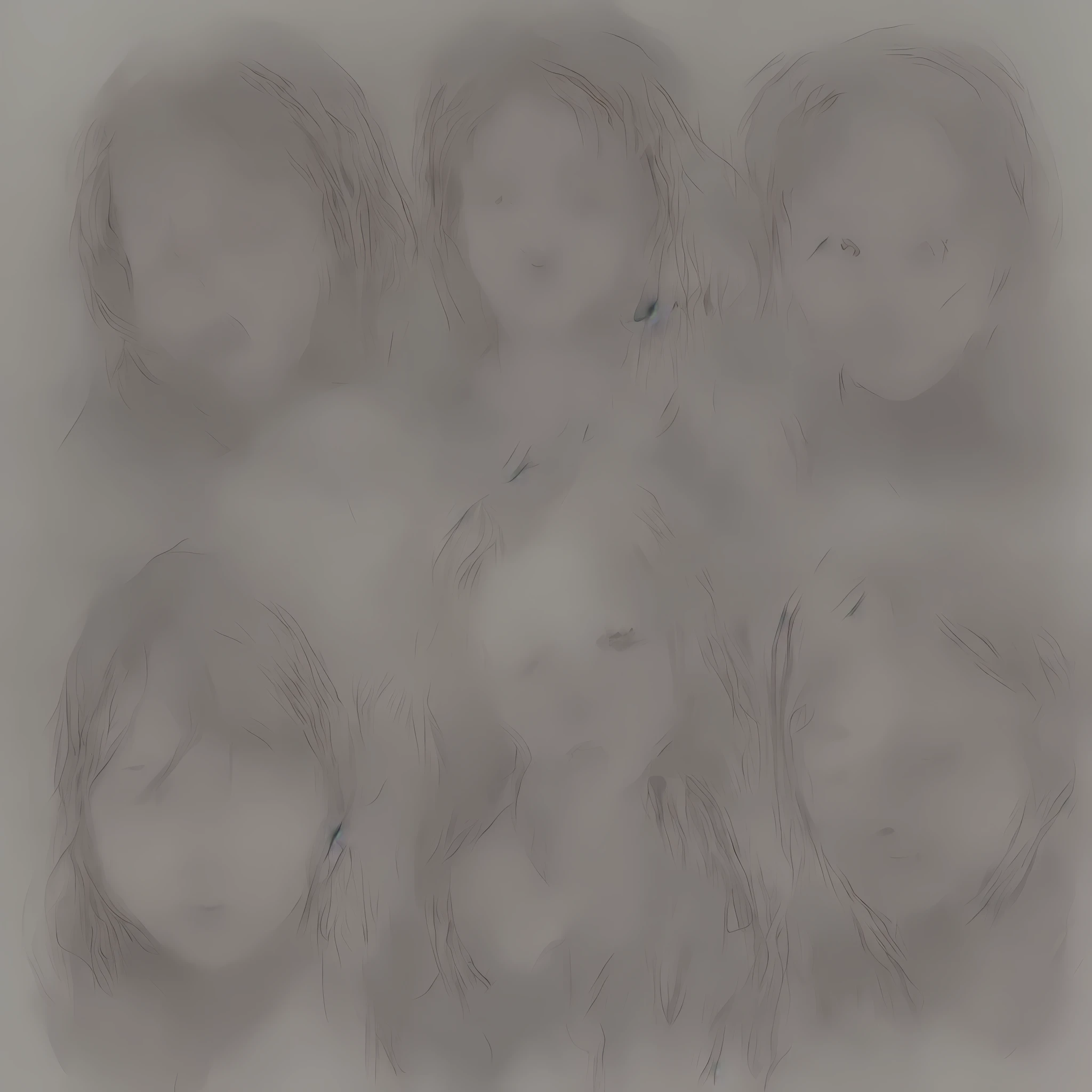 arafed drawing of a group of people with faces drawn on them, multiple faces, pencil on paper, many heads, graphite on paper, by Anna Füssli, inspired by Anna Füssli, variations around female, group portrait, portrait no. 1, only a few bangs of hair, faces, crowd of longhairs, face variations
