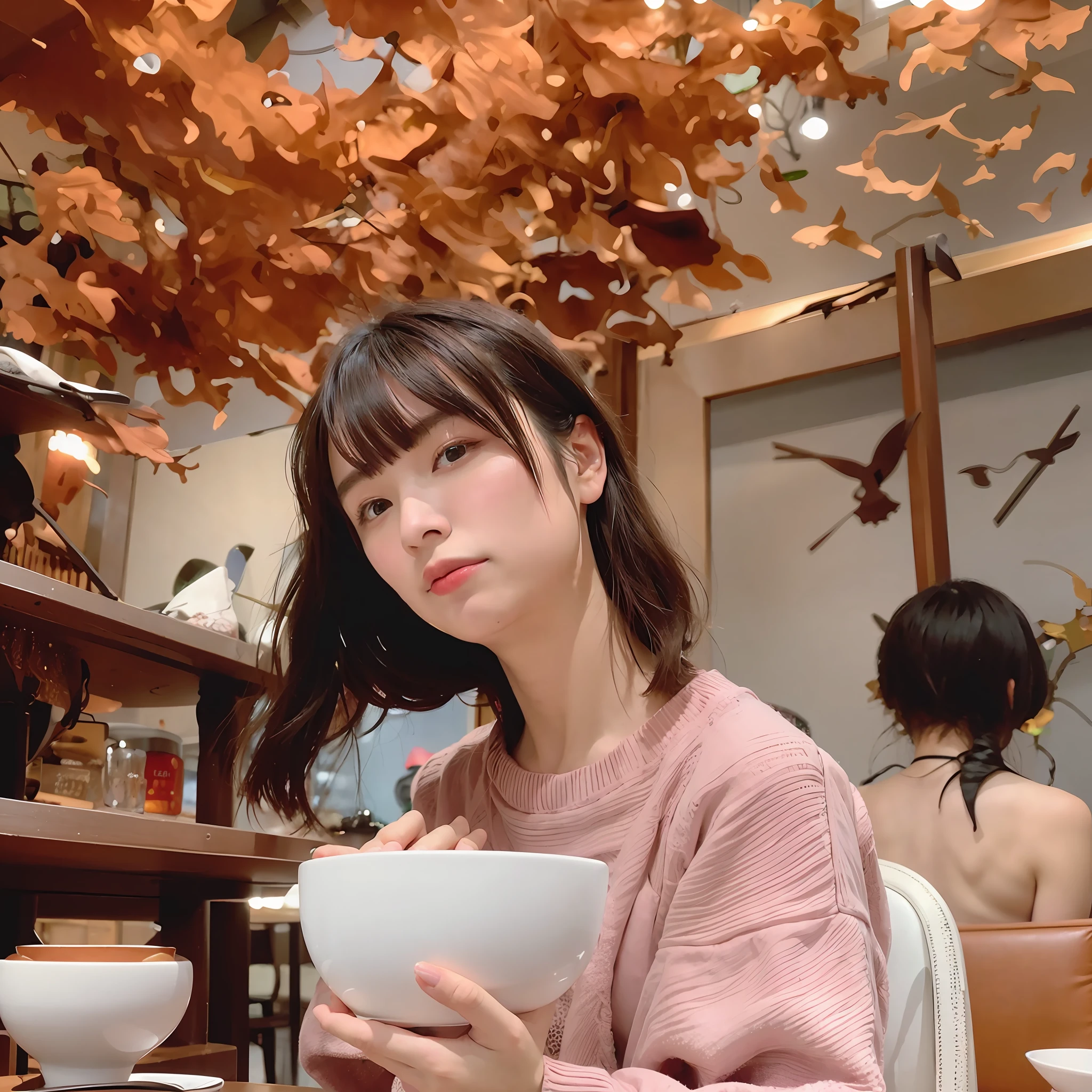 there is a woman sitting at a table with a bowl of food, shot on leica sl2, shot with sigma f/ 4.2, shot with sigma f / 4. 2, taken with sigma 2 0 mm f 1. 4, sitting in a cafe alone, taken in 2 0 2 0, sitting alone in a cafe, portrait of a japanese teen