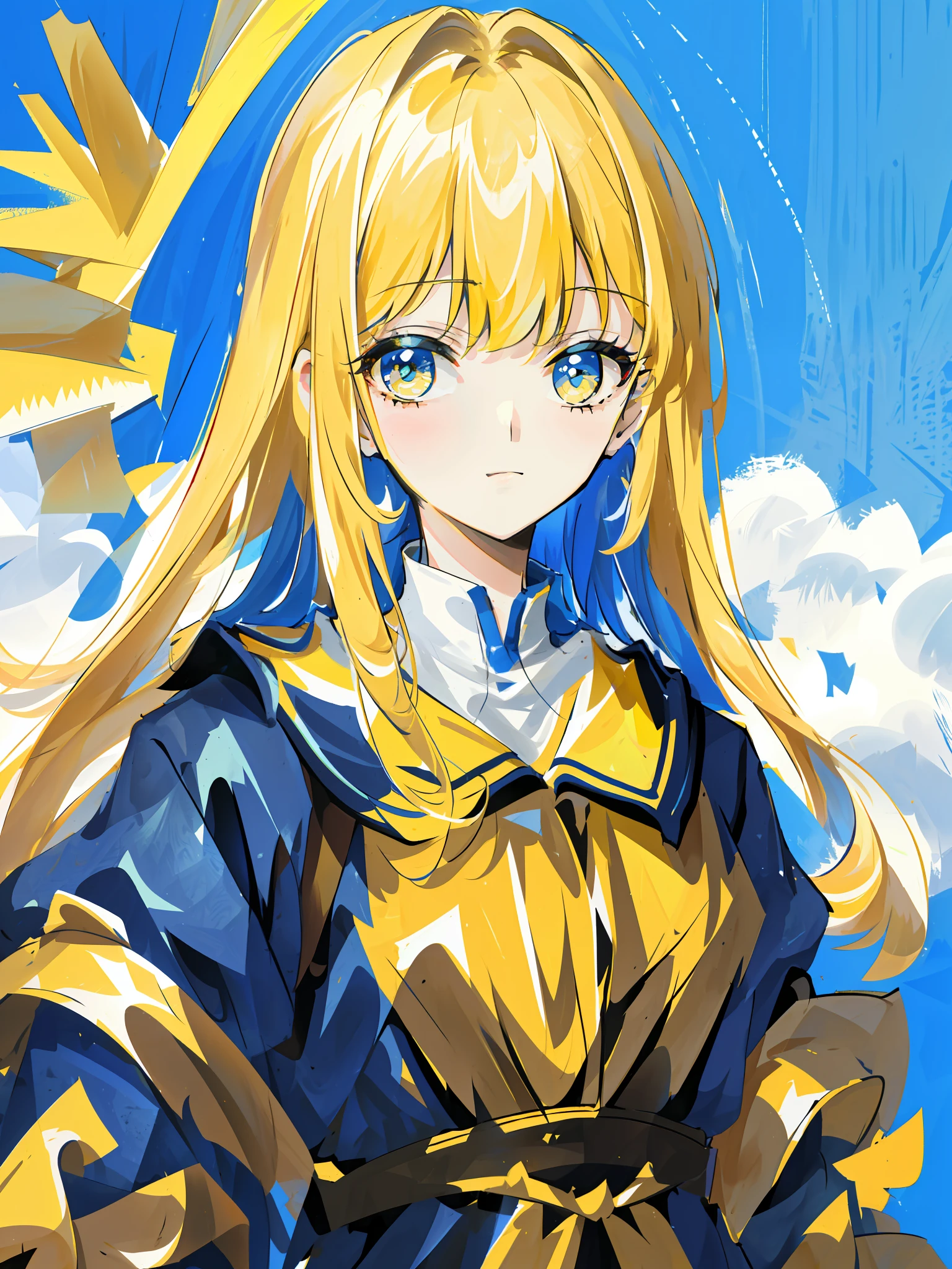 highres, original, extremely detailed wallpaper, looking at viewer,1girl,solo,Portrait, masterpiece, best quality,Blue and yellow background color