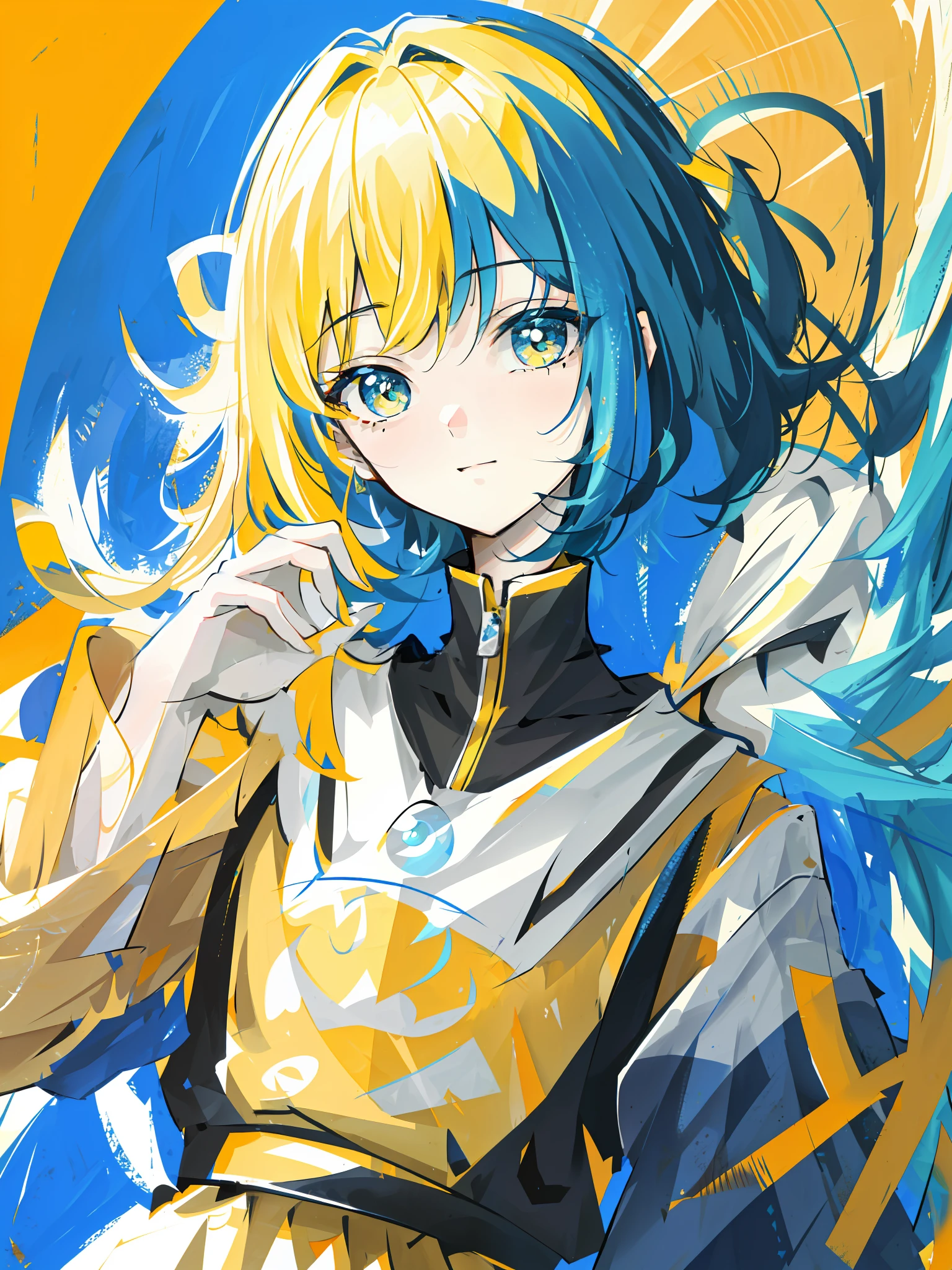highres, original, extremely detailed wallpaper, looking at viewer,1girl,solo,Portrait, masterpiece, best quality,Blue and yellow background color