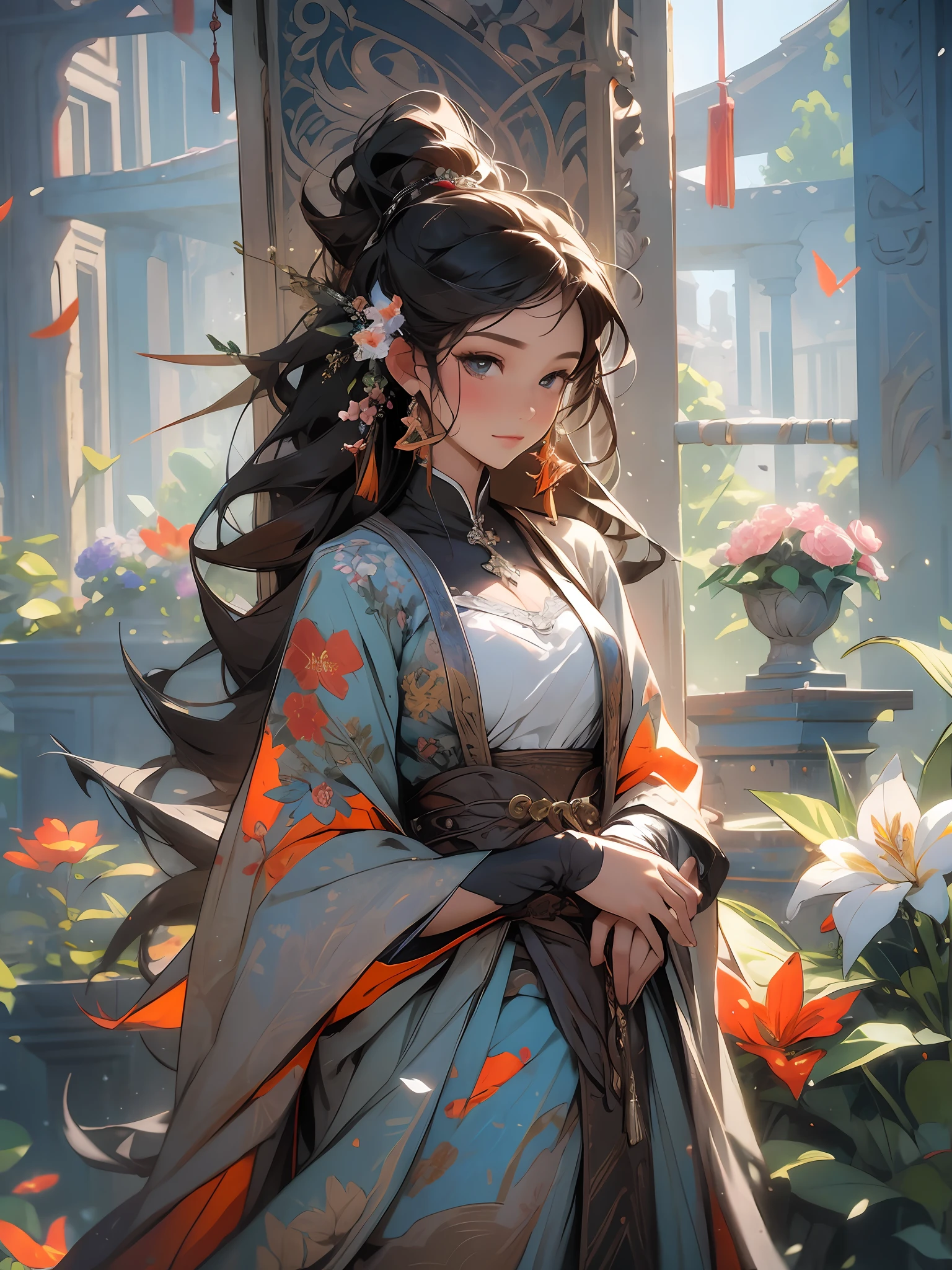 masterpiece, best quality, 1woman, flowers,