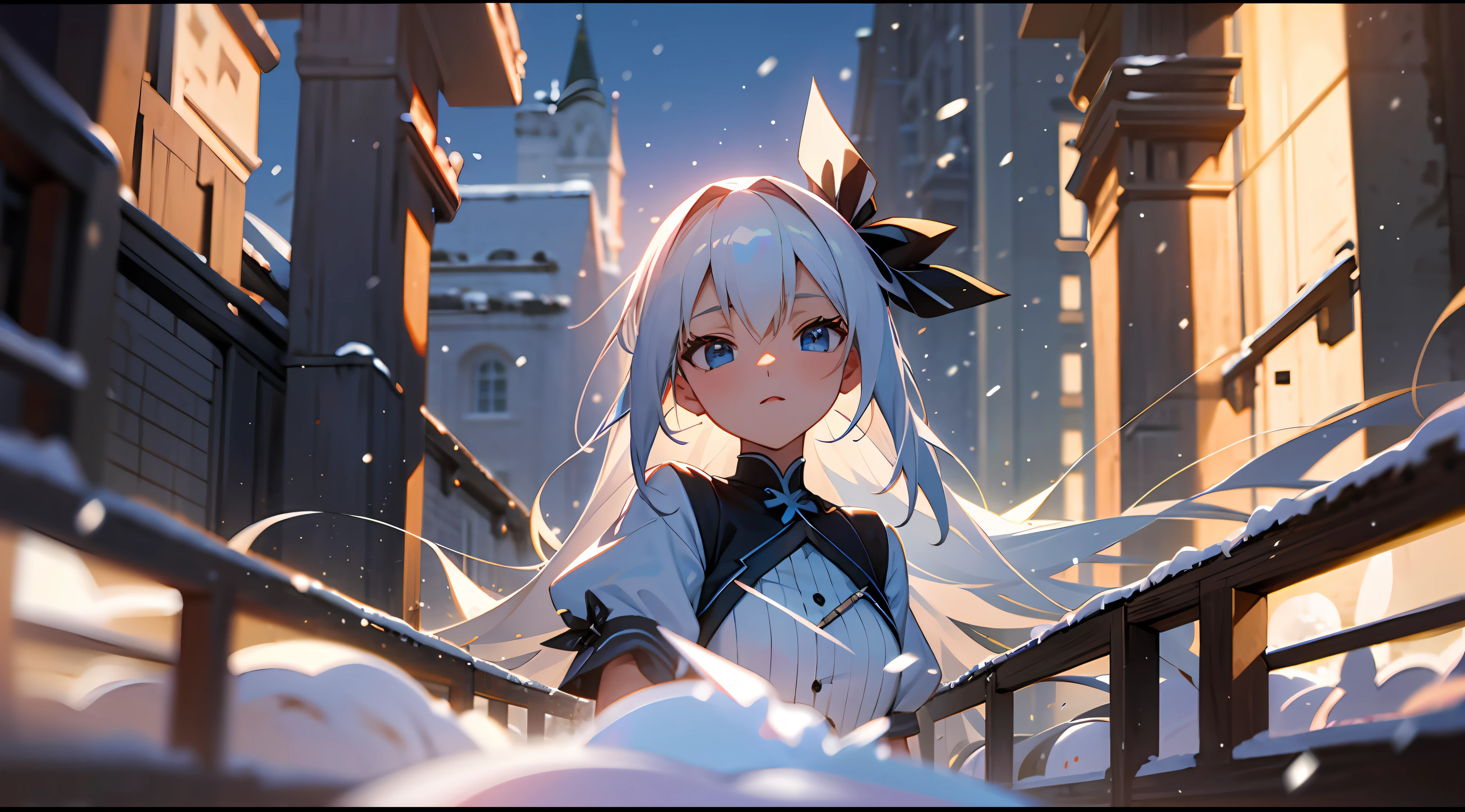 Girly, Two-dimensional, cute, extremely detailed, anime, depth of field effect, 3D effect, extremely high quality, white hair, snow, focused, based on The Ally's Mix III: Revolutions --auto --s2