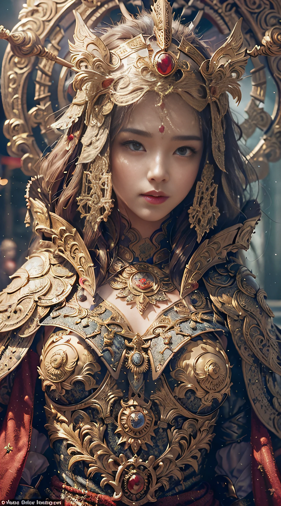 ((Masterpiece))), ((Best Quality))), ((Ultra Detailed)), (Surreal), (Highly Detailed CG Illustration), Cinematic Light, Realistic, Very Beautiful Young Lady,Sexy, Light Makeup,, Intricate Details EABA, Red Cloak, Spear