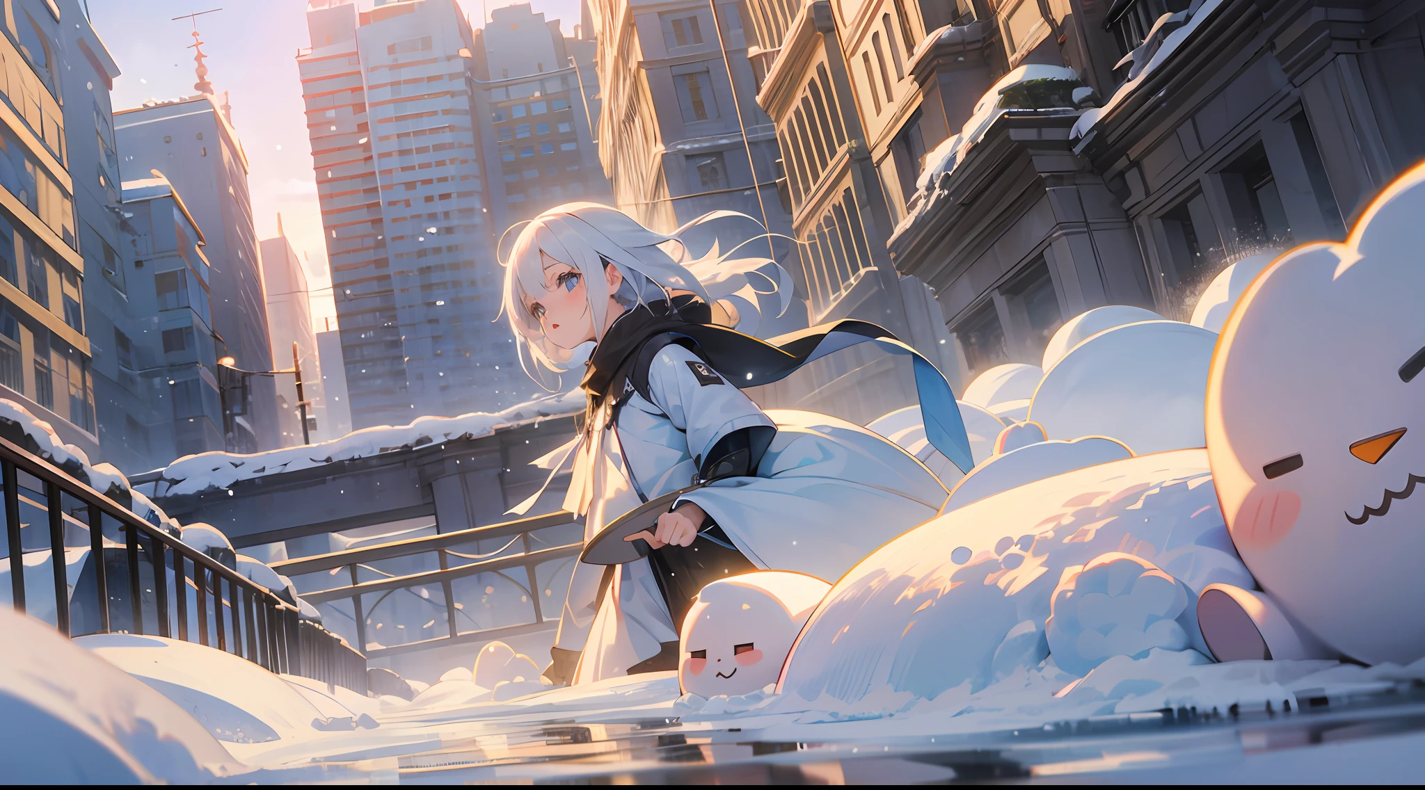 Girly, Two-dimensional, Cute, Extremely High Detail, Anime Style, Depth of Field Effect, 3D Effect, Extremely High Quality, White Hair, Snow, Focus, Bright Eyes, Subsurface Scattering, 8K --auto --s2