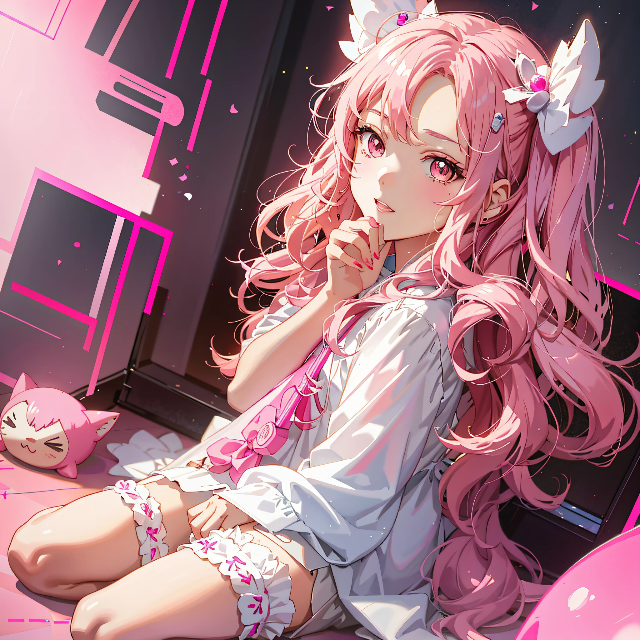 anime girl with pink hair sitting on the ground with a pink toy, cute anime girl, anime girl with cat ears, artwork in the style of guweiz, digital art on pixiv, cute anime catgirl, anime style 4 k, beautiful anime catgirl, very beautiful anime cat girl, young anime girl, guweiz on pixiv artstation, anime girl