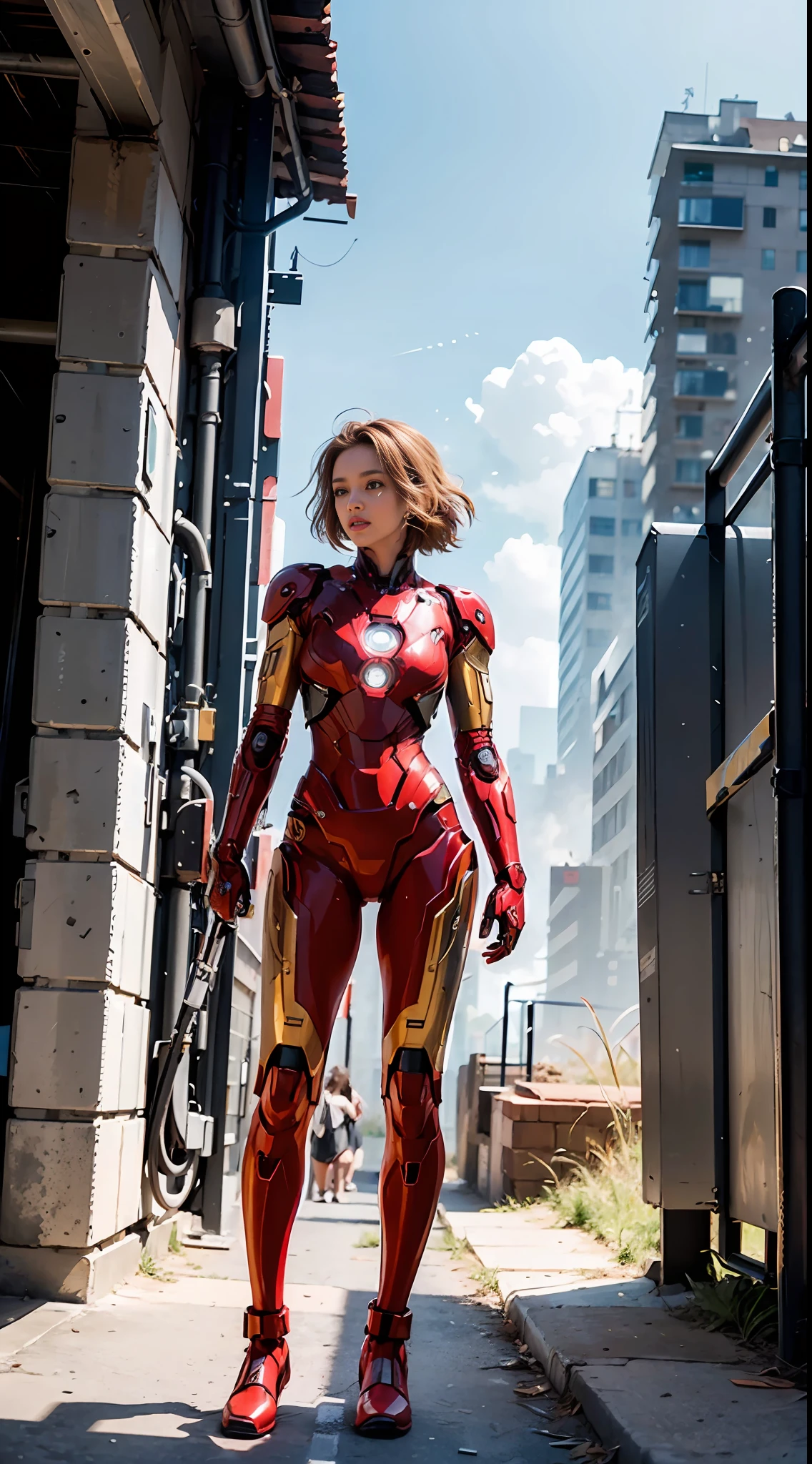 (1girl:1.3), solo,__body-parts__, official art, unity 8k wallpaper, ultra detailed, beautiful and aesthetic, beautiful, masterpiece, best quality, RAW, masterpiece, super fine photo,, best quality, super high Resolution, photorealistic, sunlight, full body portrait, stunningly beautiful,, dynamic pose, delicate face, vibrant eyes, (side view), she is wearing a futuristic Iron Man mech, red and gold, Highly detailed abandoned warehouse background, detailed face, detailed complex busy background, messy, gorgeous, milky, high detailed skin, realistic skin details, visible pores, sharp focus, volumetric fog, 8k uhd, dslr camera, High quality, film grain, fair skin, photorealism, lomography, sprawling metropolis in a futuristic dystopia, view from below, translucent