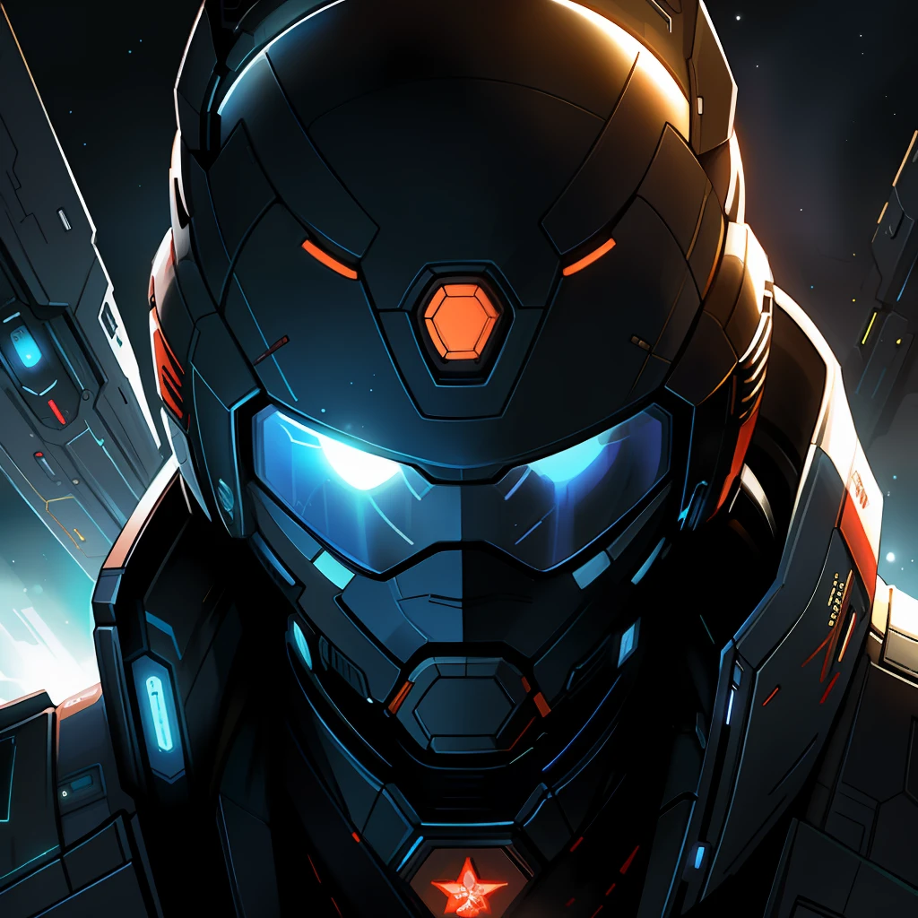 masterpiece, best quality, realistic, ultra detailed, sfw, head shot, a portrait of a young man, starsector, sci-fi style suits, hight-tech gadgets, head facing right,