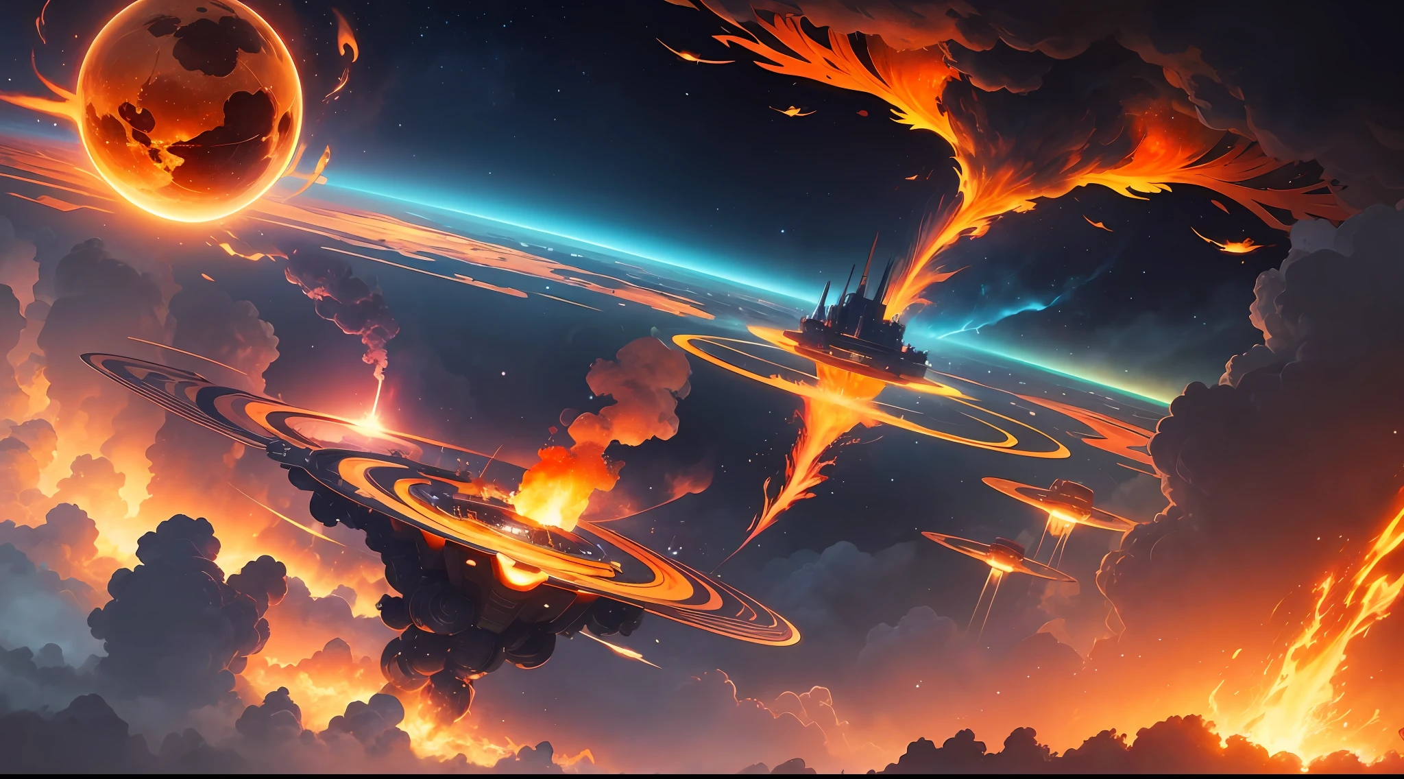 Sci-fi, tokamak EAST, a flaming phoenix flying into a tokamak's jar, grand scene concept art --auto --s2