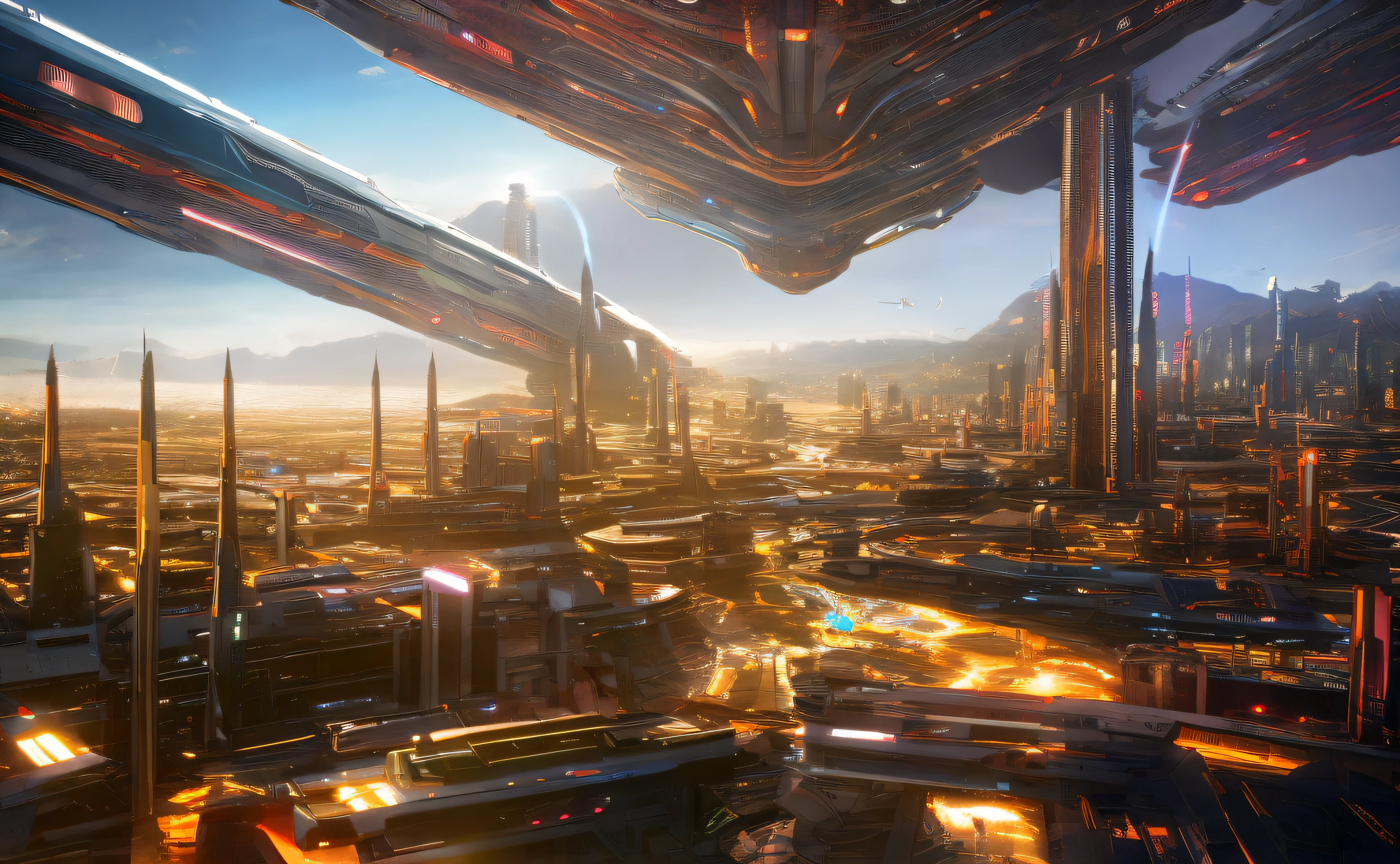 futuristic sci-fi city landscape, sci-fi, ultra-realistic, high resolution, city