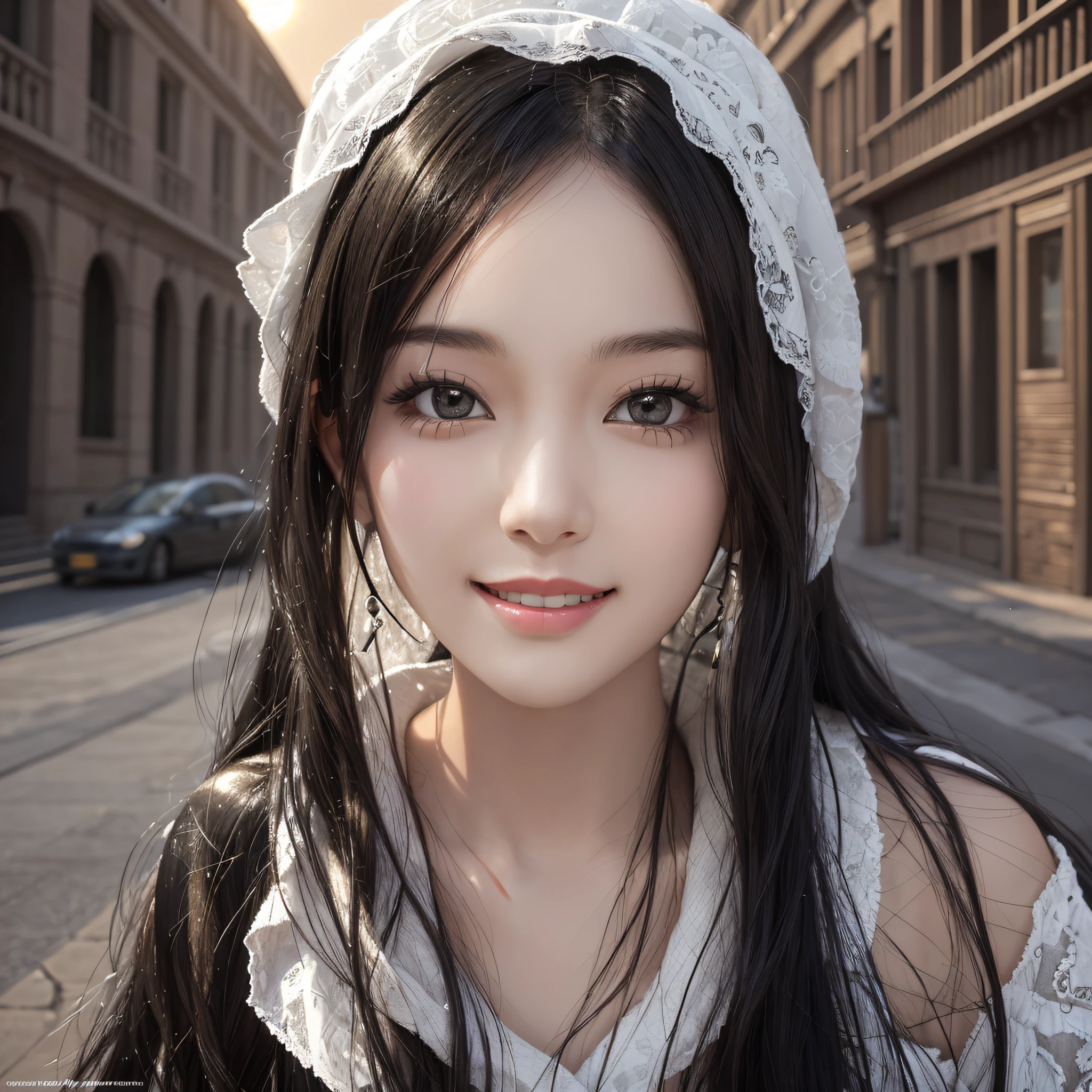 Best quality, highly detailed, masterpiece, super detailed girl one, slender, cute, sun, smile, face, black hair, neat face, sensual, NSFW, shy,