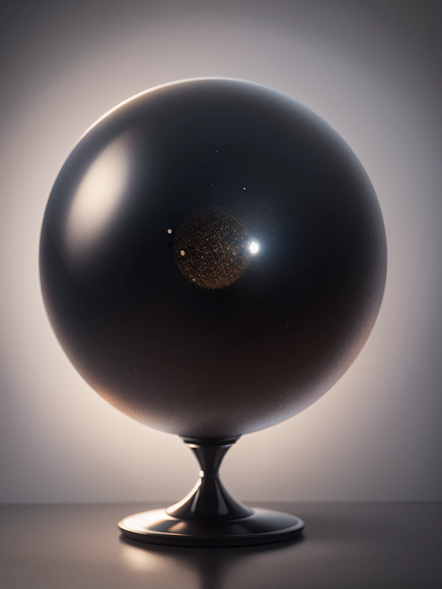 This is a (empty) pure glass round sphere on a round glass stand on a pure black background, (((masterpiece))), best quality, light tracing, glitter, there is nothing inside the sphere, photorealism, super realistic CG unity 8k wallpaper, close-up