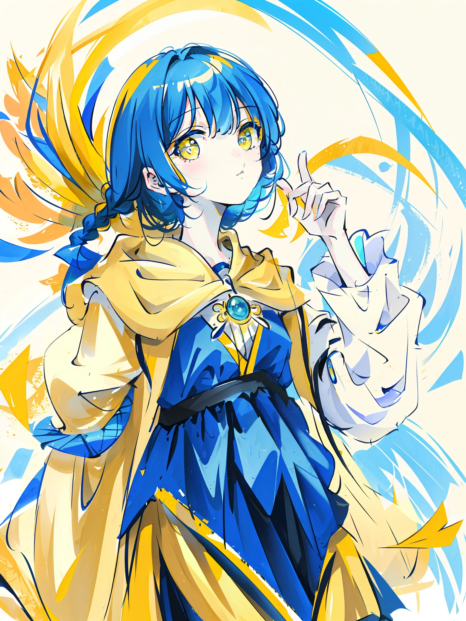highres, original, extremely detailed wallpaper, looking at viewer,1girl,solo,Portrait, masterpiece, best quality,Blue and yellow background color