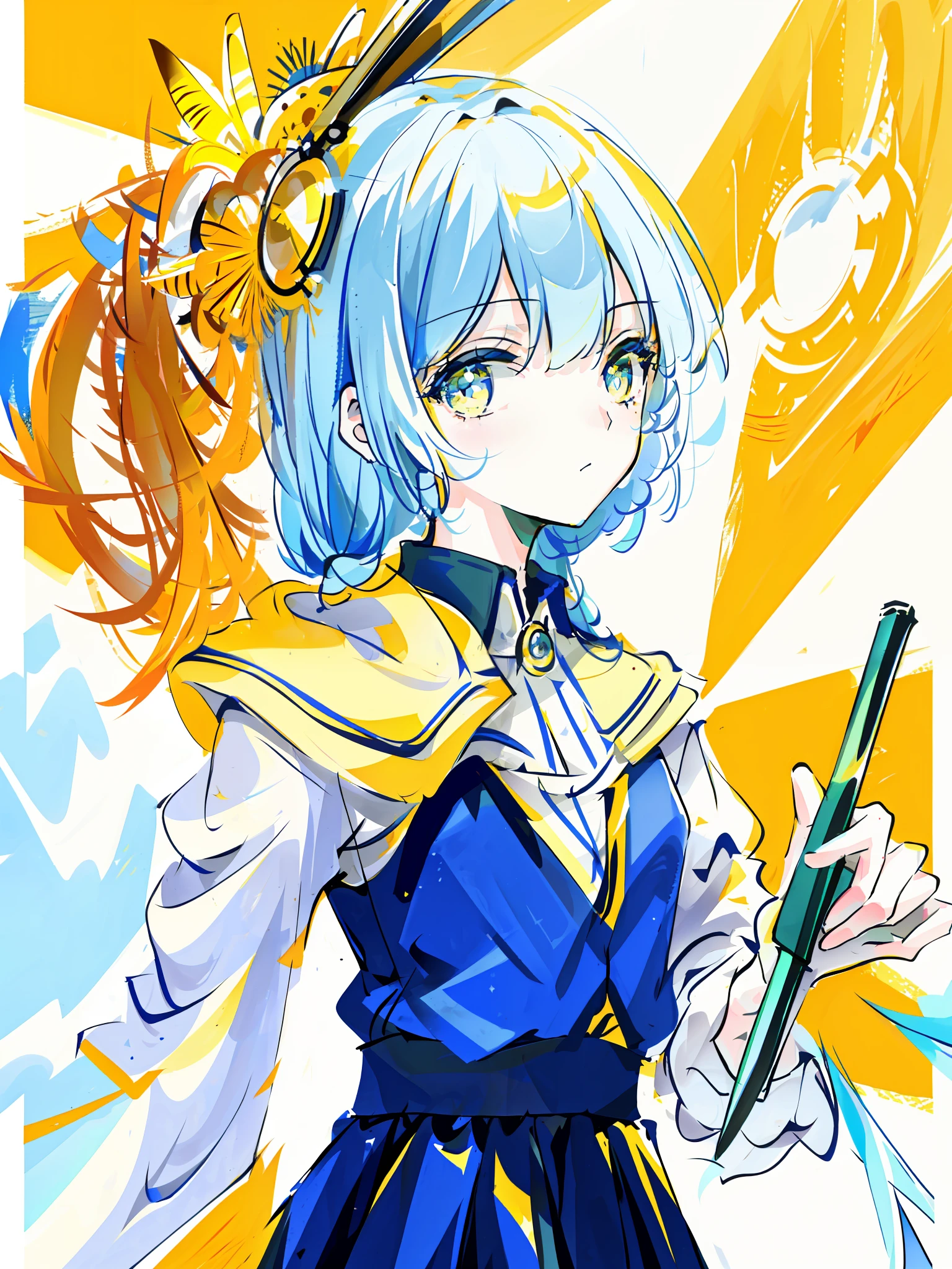 highres, original, extremely detailed wallpaper, looking at viewer,1girl,solo,Portrait, masterpiece, best quality,Blue and yellow background color