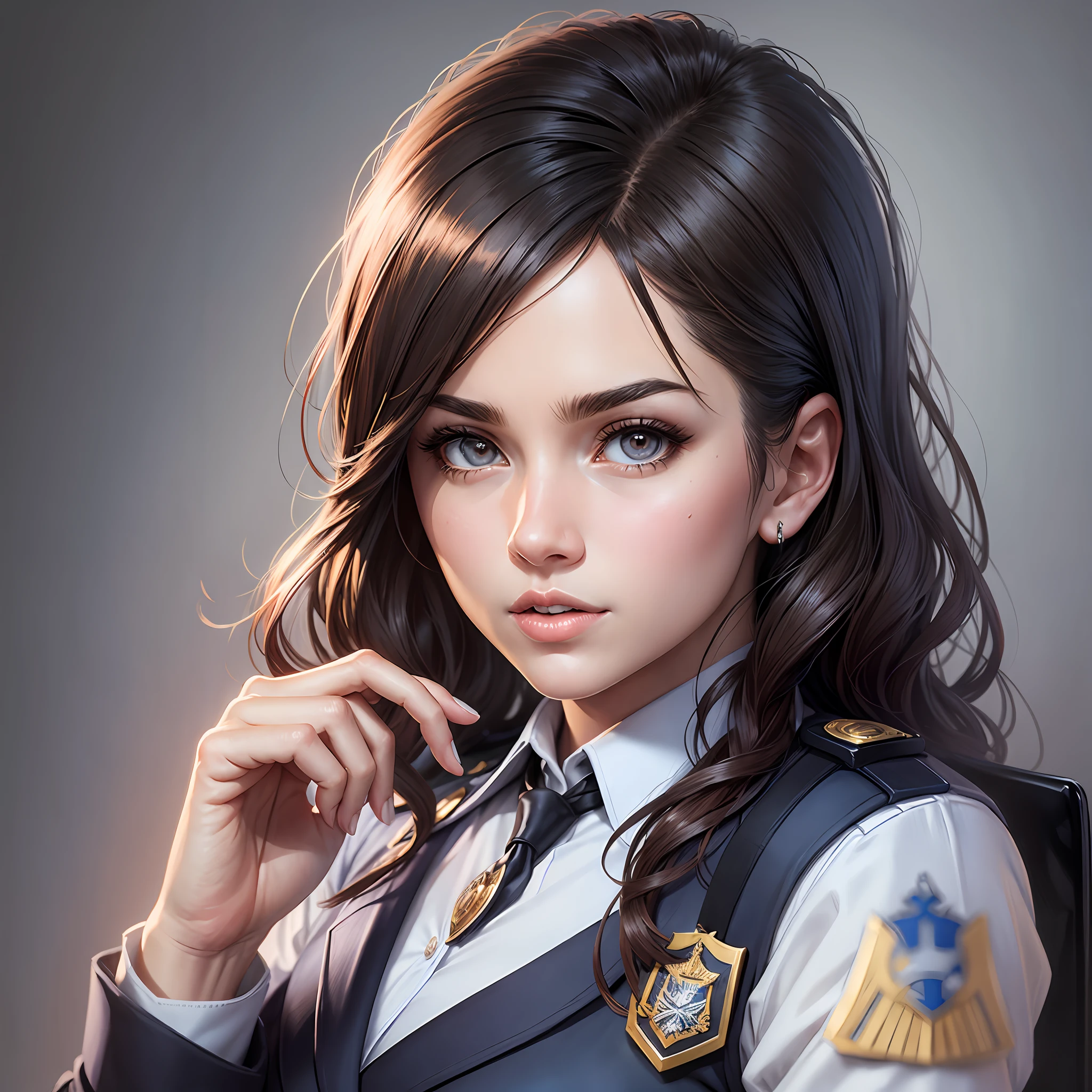 Character police secretary, female, realistic style
