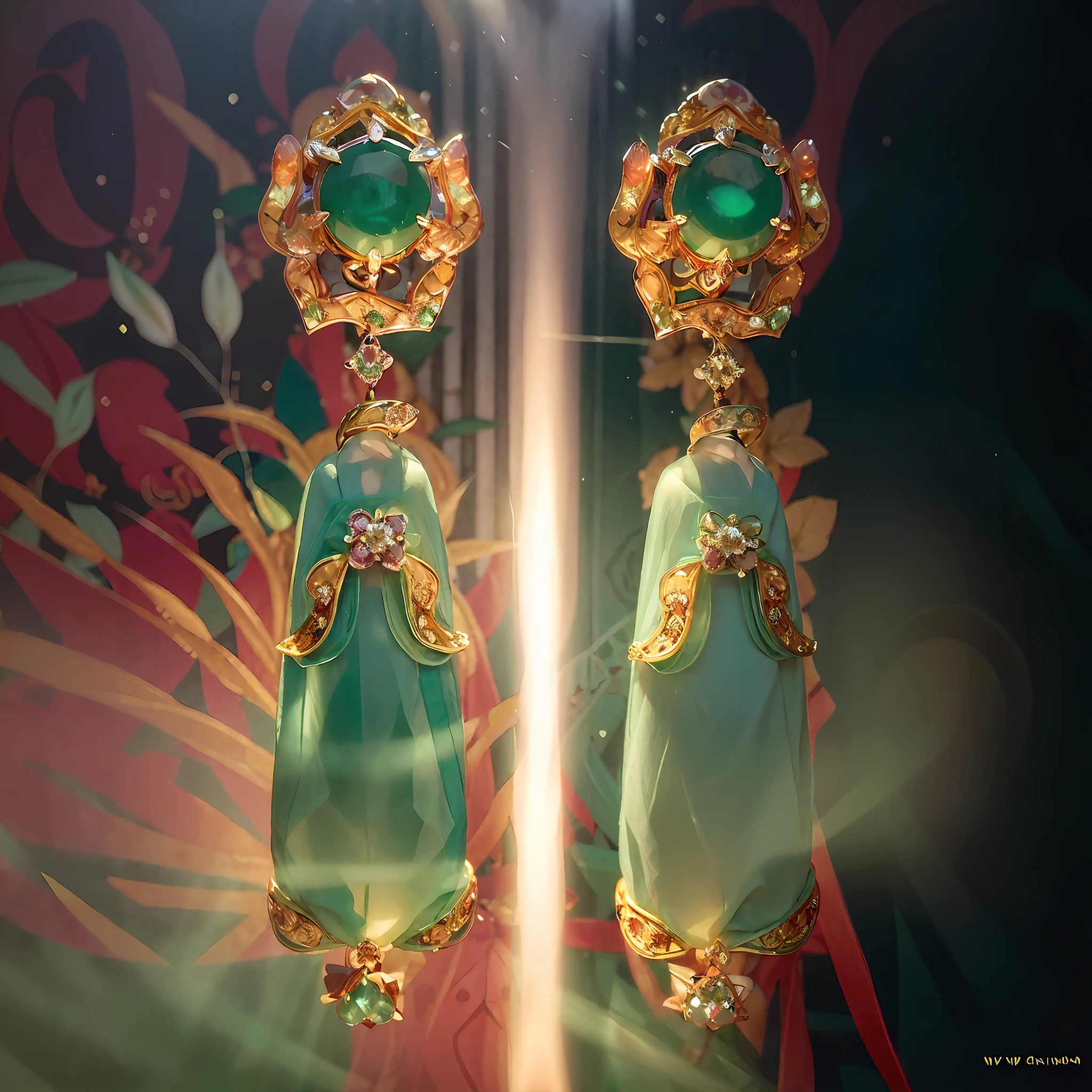 pair of jade and diamond earrings, by van cleef, green jewelry, emerald earrings, jade, emerald jewelry, sha xi, ear, shan shui, van cleef & arpels style, fey, mist, 3 0 s, lulu chen, mid - 3 0 s, jewelry photography, mid-30s, 19xx, 1 9 2 0's