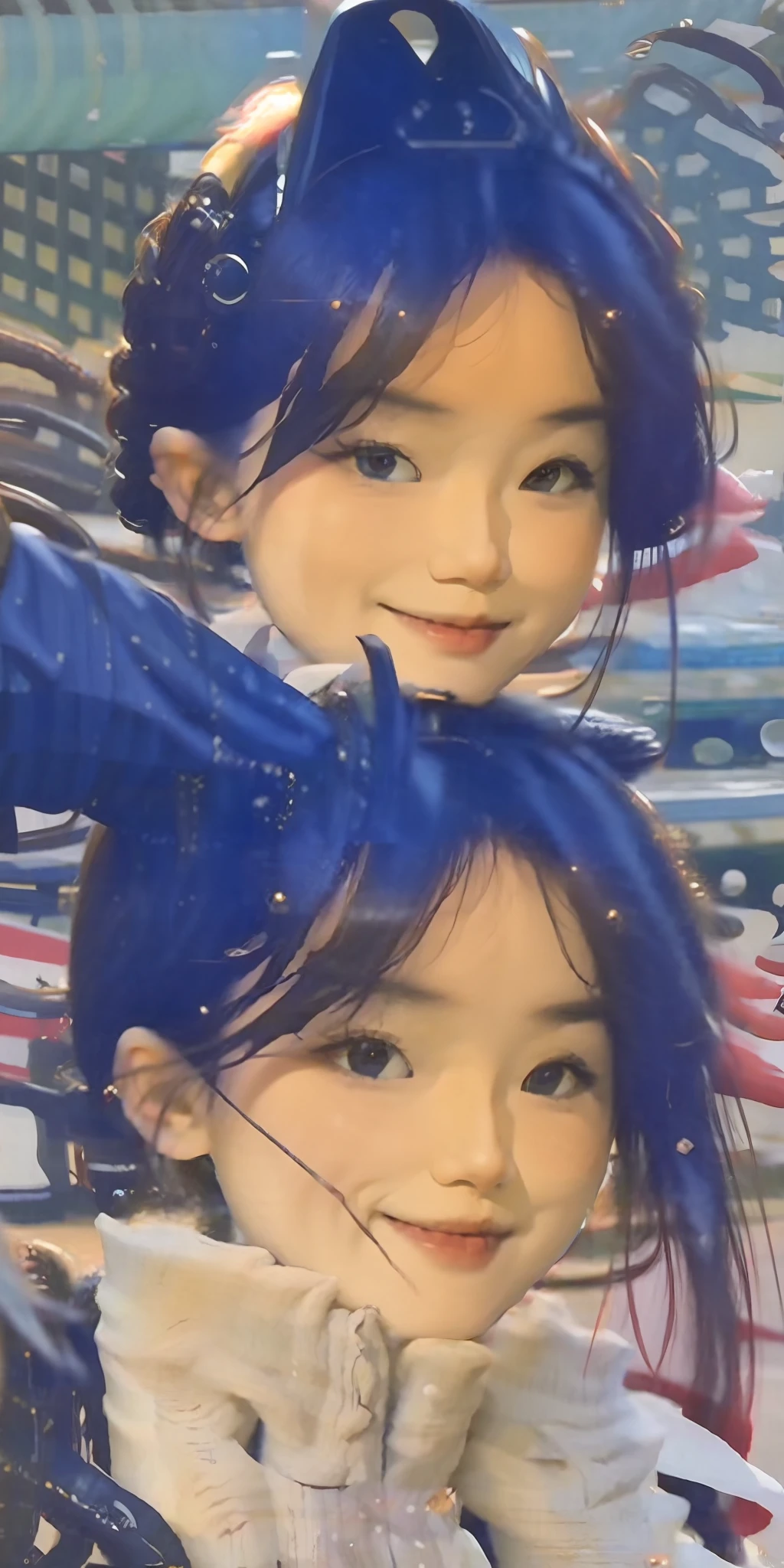 hair bobbles, wince, solid circle eyes, light smile, ear blush, Surrealism, drop shadow, anaglyph, stereogram, tachi-e, pov, atmospheric perspective, chiaroscuro, cinematic lighting, backlighting, bloom, drop shadow, halftone, motion lines, silhouette, 8k, super detail, ccurate, best quality