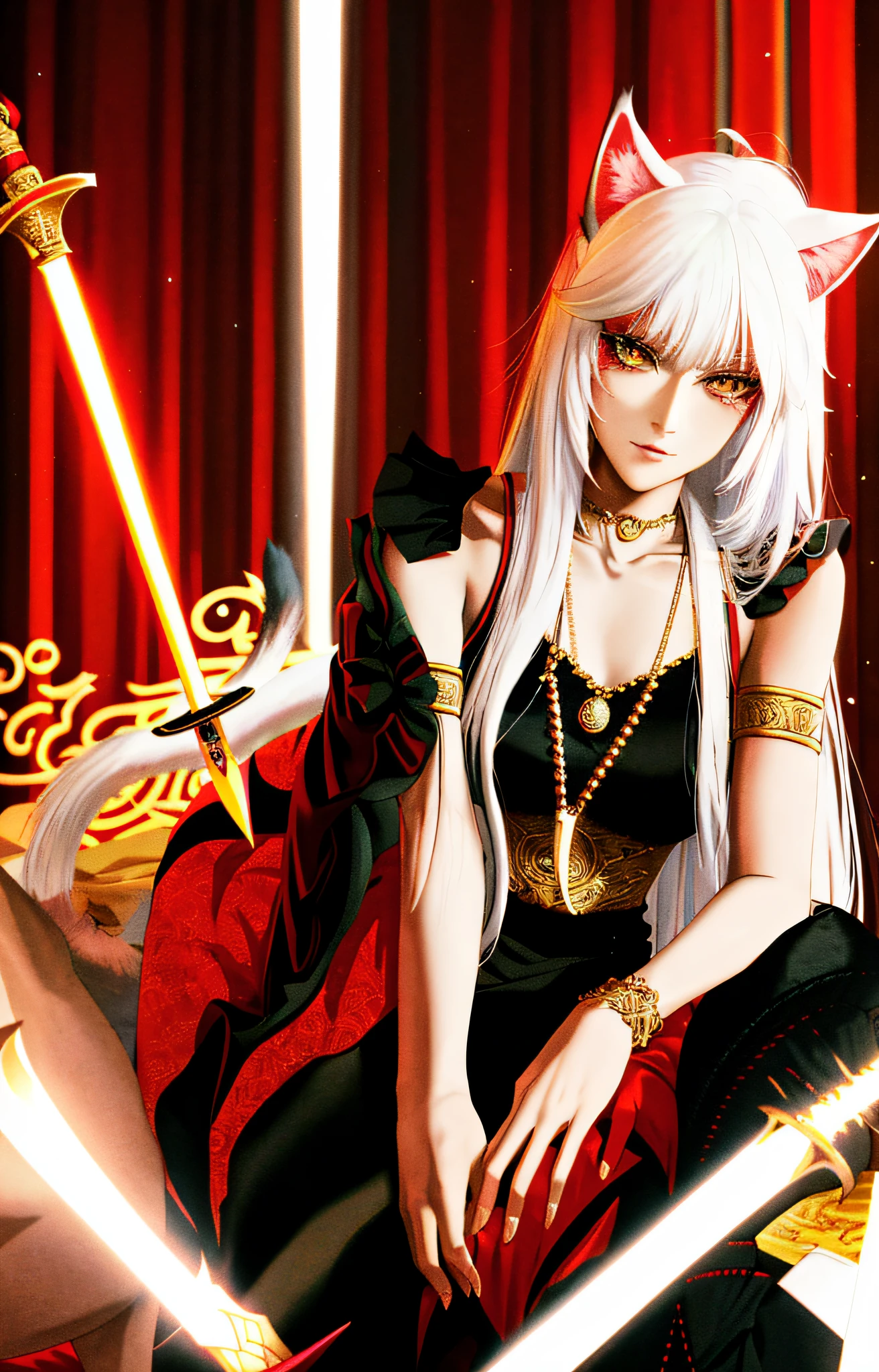 anime - style image of a woman with white hair and a cat ears sitting on a bed, white haired deity, advanced digital anime art ”, anime arts, anime goddess, demon anime girl, anime in fantasy style, inuyasha, beautiful anime catgirl, ”beautiful anime woman, anime style like fate/stay night, epic anime style, very beautiful anime cat girl