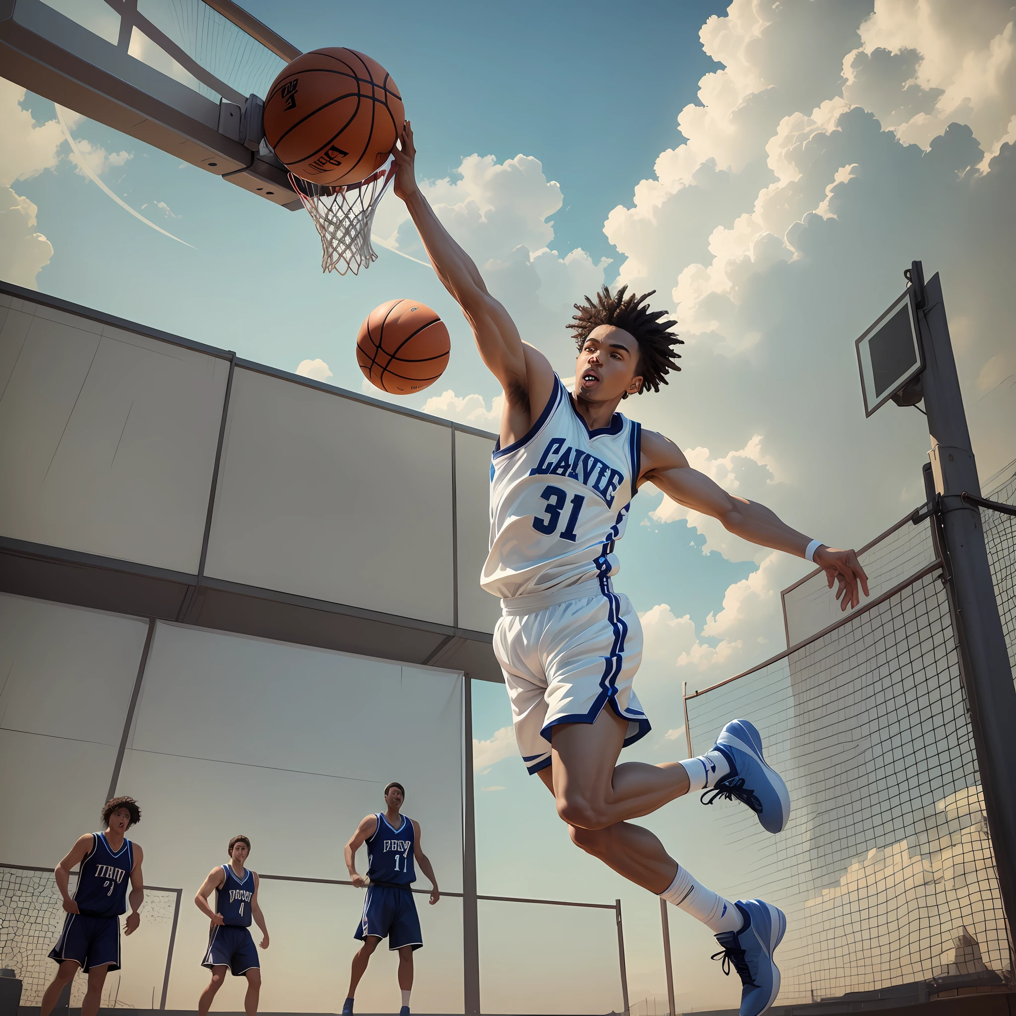 Here are some suggestions to improve the prompt:
- Start with "Generate an image from" or "Create a painting from".
- Add details to the image description, such as "a basketball player" and "jumping".
- Include the purpose of the action in the image, such as "burying the ball in the basket".
- Use more descriptive verbs, such as "dribbling," "jumping," and "burying."
Based on these suggestions, here's my prompt suggestion:
"To generate an image of a basketball player jumping and burying the ball in the basket, in a dynamic and exciting scene that captures the movement and intensity of the moment." --auto --s2