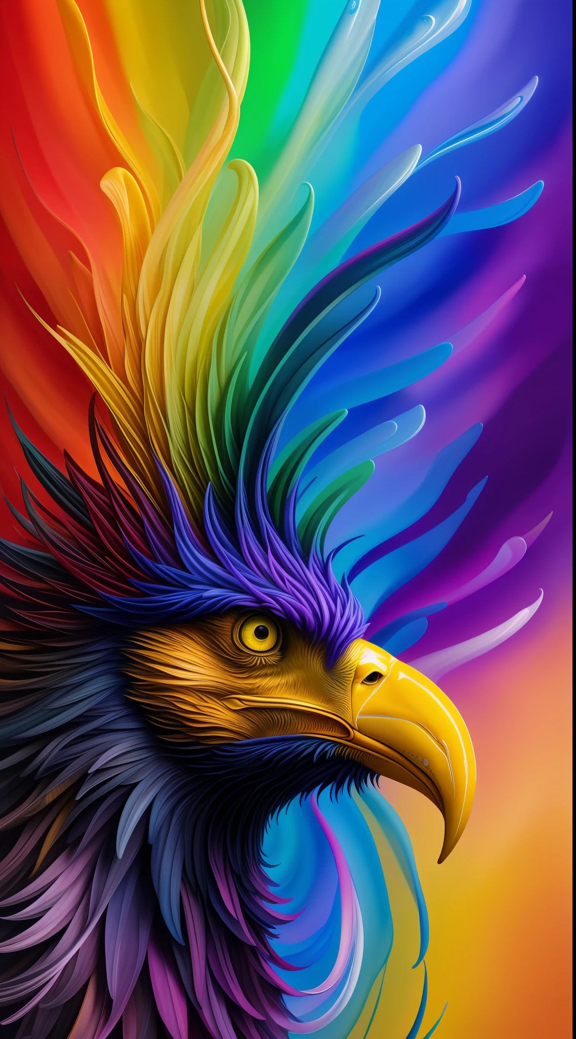 Colorful Eagle: A 28-year-old Giru, oil painting, perfect feathers, blue yellow colors, light purple and violet additions, light red additions, intricate details, welcome screen, 8k resolution, masterpiece, artstation digital painting Very smooth ink flow: 8k resolution Photorealistic masterpiece: Intricately detailed fluid gouache painting: by Jean Baptiste Mongue:  Calligraphy: Acrylic: Watercolor Art, Professional Photography, Daylighting, Maximalist Volumetric Lighting Photoillustration: by Marton Bobzert:, Complex, Elegant, Expansive, Fantastic, Vibrant, Best Quality Details, Realistic, High Definition, High Quality Texture, Epic Lighting, Motion Picture Still, 8k, Soft Lighting, Anime Style, Masterful Playing Card Edge, Random Colorful Art, Oil Painting, Blue Yellow Colors, Purple Color Additions  clear and violet, light red additions, intricate details, welcome screen, 8K resolution, masterpiece, artstation digital painting Very smooth Black ink flow: 8K resolution Photorealistic masterpiece: intricately detailed fluid gouache painting: by Jean Baptiste Mongue: Calligraphy: acrylic: watercolor art, professional photography, natural lighting, volumetric lighting Maximalist photoillustration: by Marton Bobzert:, complex,  Elegant, expansive, fantastic, vibrant