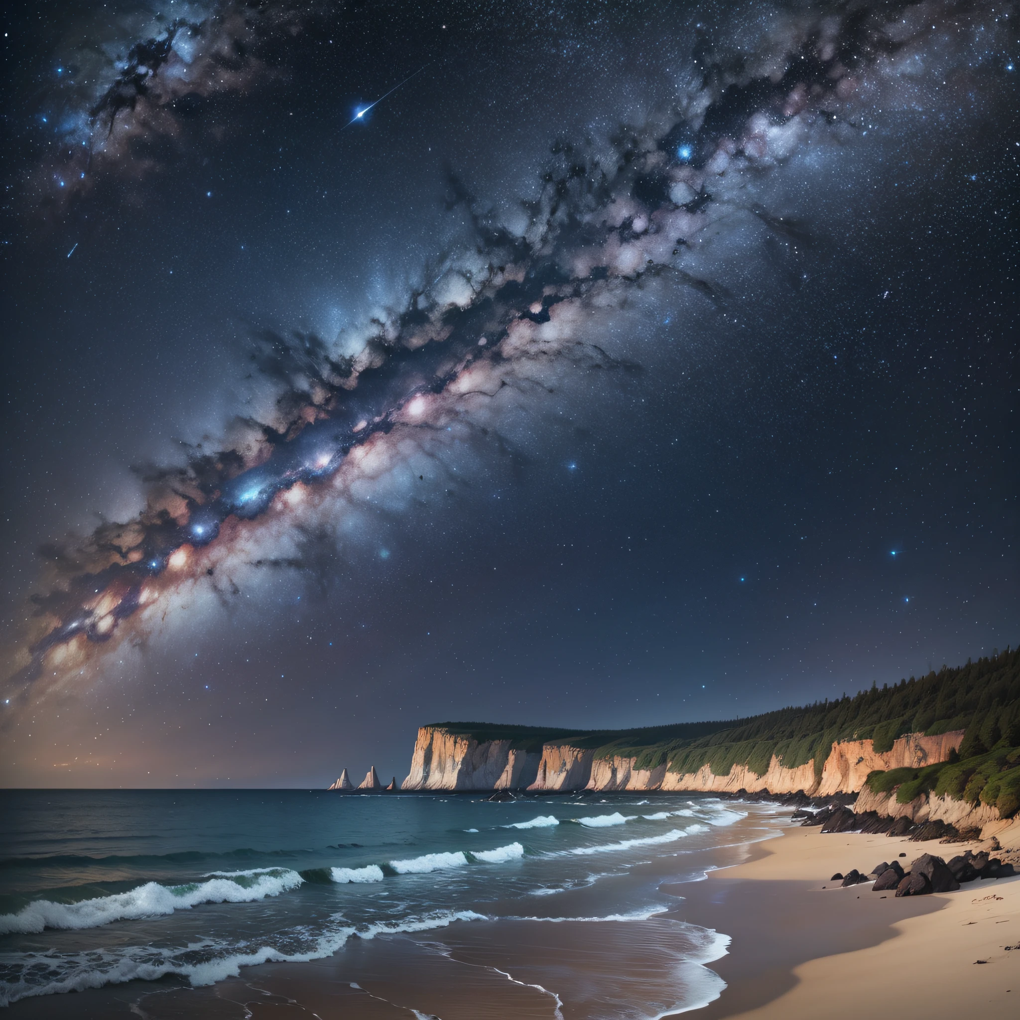 Milky Way, Coastline, Meteor, Realistic, Reality, Nebula, Starry Sky, Constellation --auto --s2