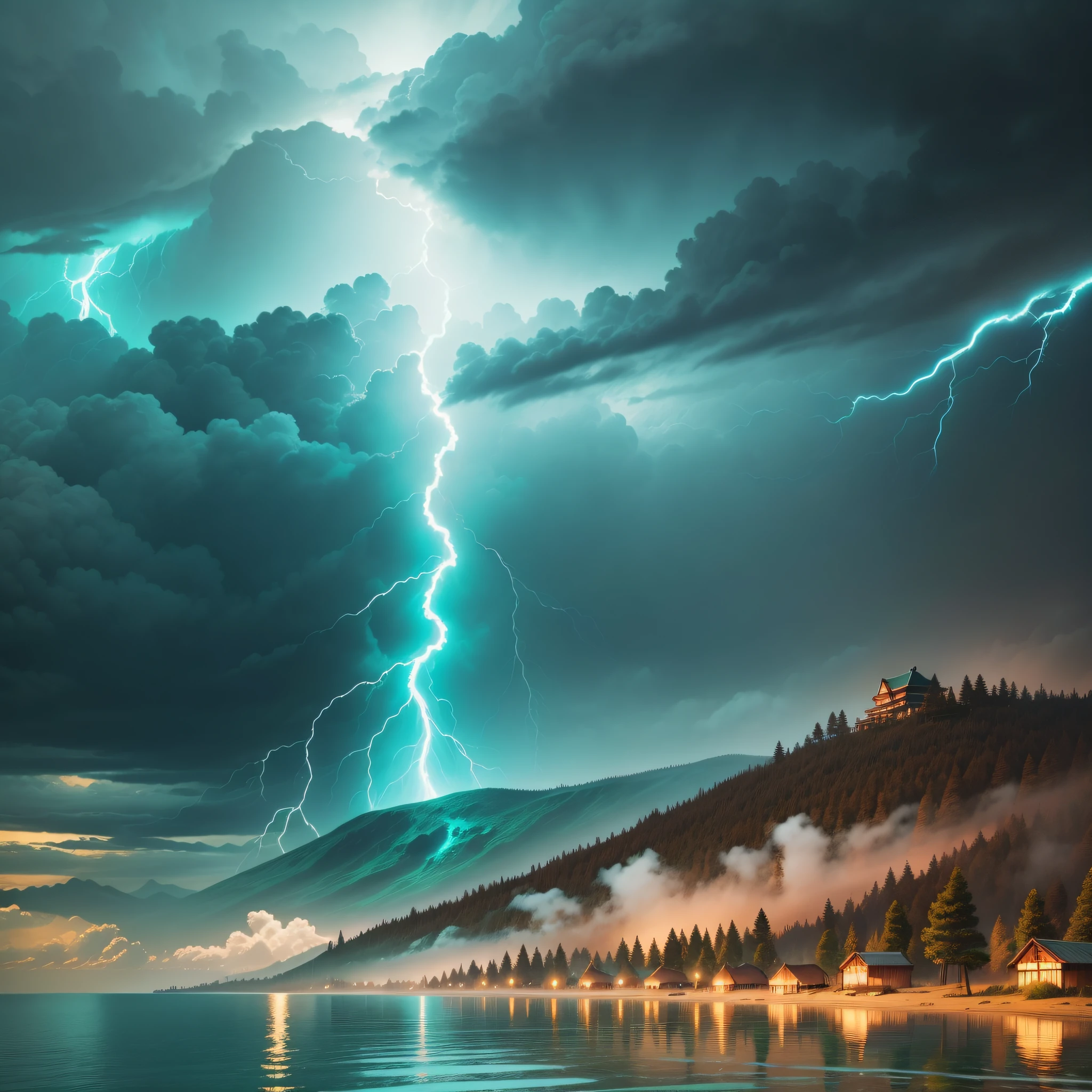 Color: brown Secondary Color:cyan
Weather: lightning striking Landscape: lush
Random: shrine --auto --s2
