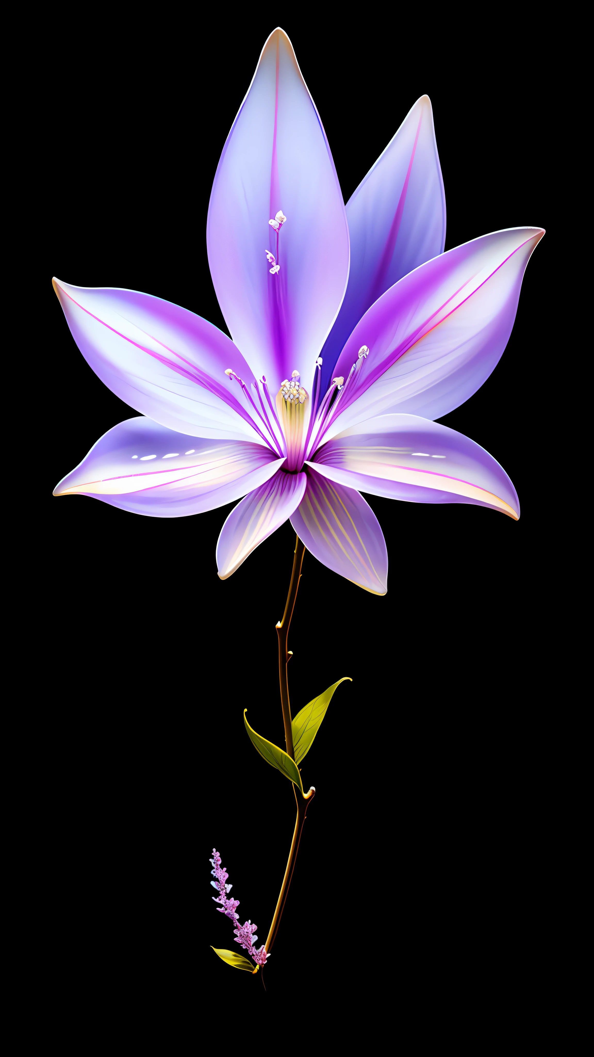 branch of delicate lilac flowers, super transparent, holy light, beautiful spectral light, petals glow, flashing, dark background, drops of transparent light, reflective light, bright, light streaming in, optics, portrait profile, sharp focus, magical, intricate, ultra realistic, fantasy, composition, light, trend on artstation, pearl, patronus cloud of silvery vapor, corrosive enveloping ray family, 8k, ureal ar 23v4 uplight