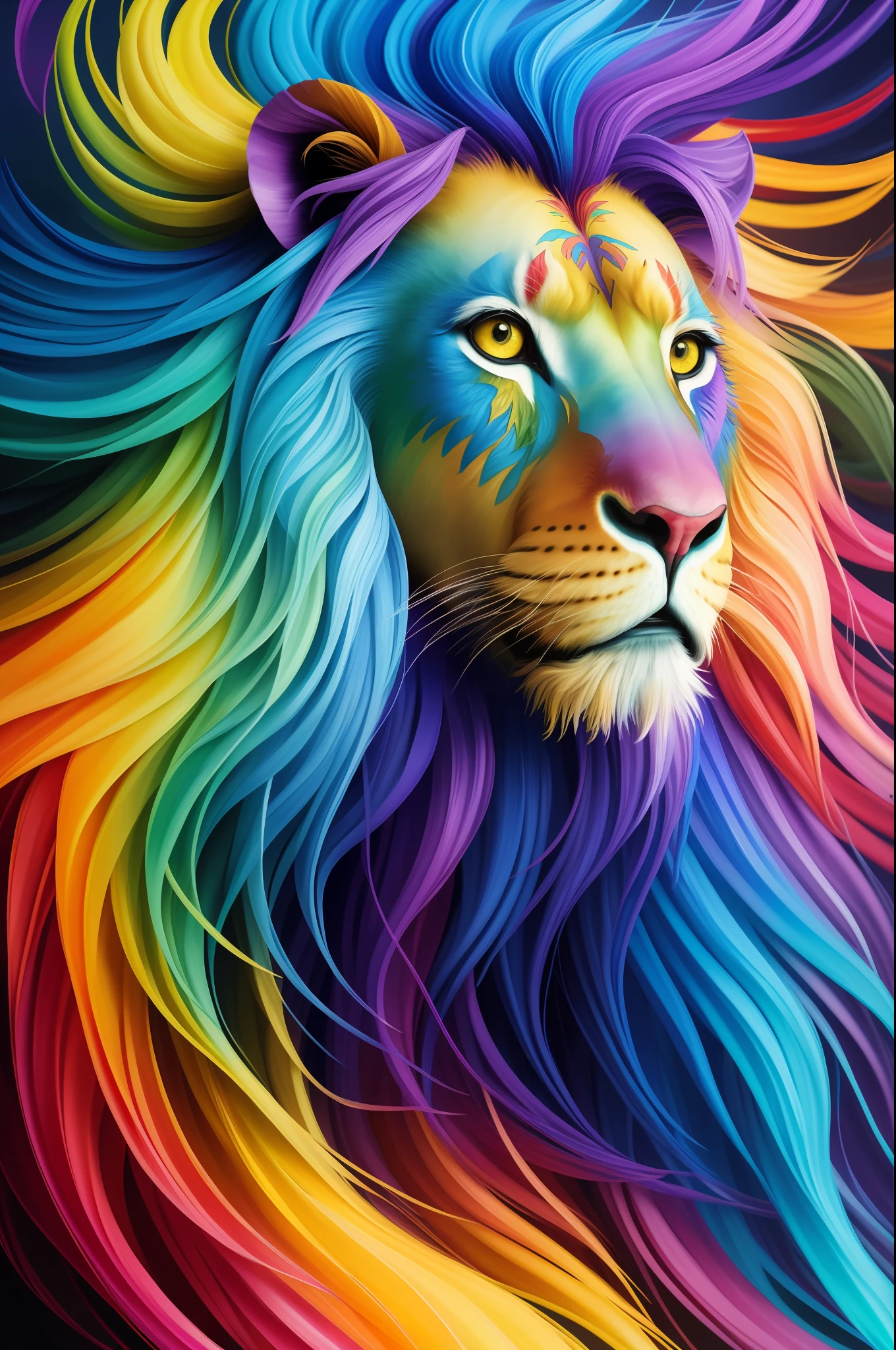 Colorful Lion: A 28-Year-Old Giru, Oil Painting, Perfect Feathers, Blue Yellow Colors, Light Purple and Violet Additions, Light Red Additions, Intricate Details, Welcome Screen, 8K Resolution, Masterpiece, ArtStation Digital Painting Very Soft Black Inkflow: 8K Resolution Photorealistic masterpiece: Intricately detailed fluid gouache painting: by Jean Baptiste Mongue: Calligraphy: Acrylic: Watercolor Art, Professional Photography, Daylighting, Maximalist Volumetric Lighting Photoillustration: by Marton Bobzert:, Complex, Elegant, Expansive, Fantastic, Vibrant, Best Quality Details, Realistic, High Definition, High Quality Texture, Epic Lighting, Motion Picture Still, 8k, Soft Lighting, Anime Style, Masterful Playing Card Edge, Random Colorful Art, Oil Painting, Blue Yellow Colors, Purple Color Additions clear and violet, light red additions, intricate details, welcome screen, 8K resolution, masterpiece, artstation digital painting Very smooth Black ink flow: 8K resolution Photorealistic masterpiece: intricately detailed fluid gouache painting: by Jean Baptiste Mongue: Calligraphy: acrylic: watercolor art, professional photography, natural lighting, volumetric lighting Maximalist photoillustration: by Marton Bobzert:, complex, Elegant, expansive, fantastic, vibrant