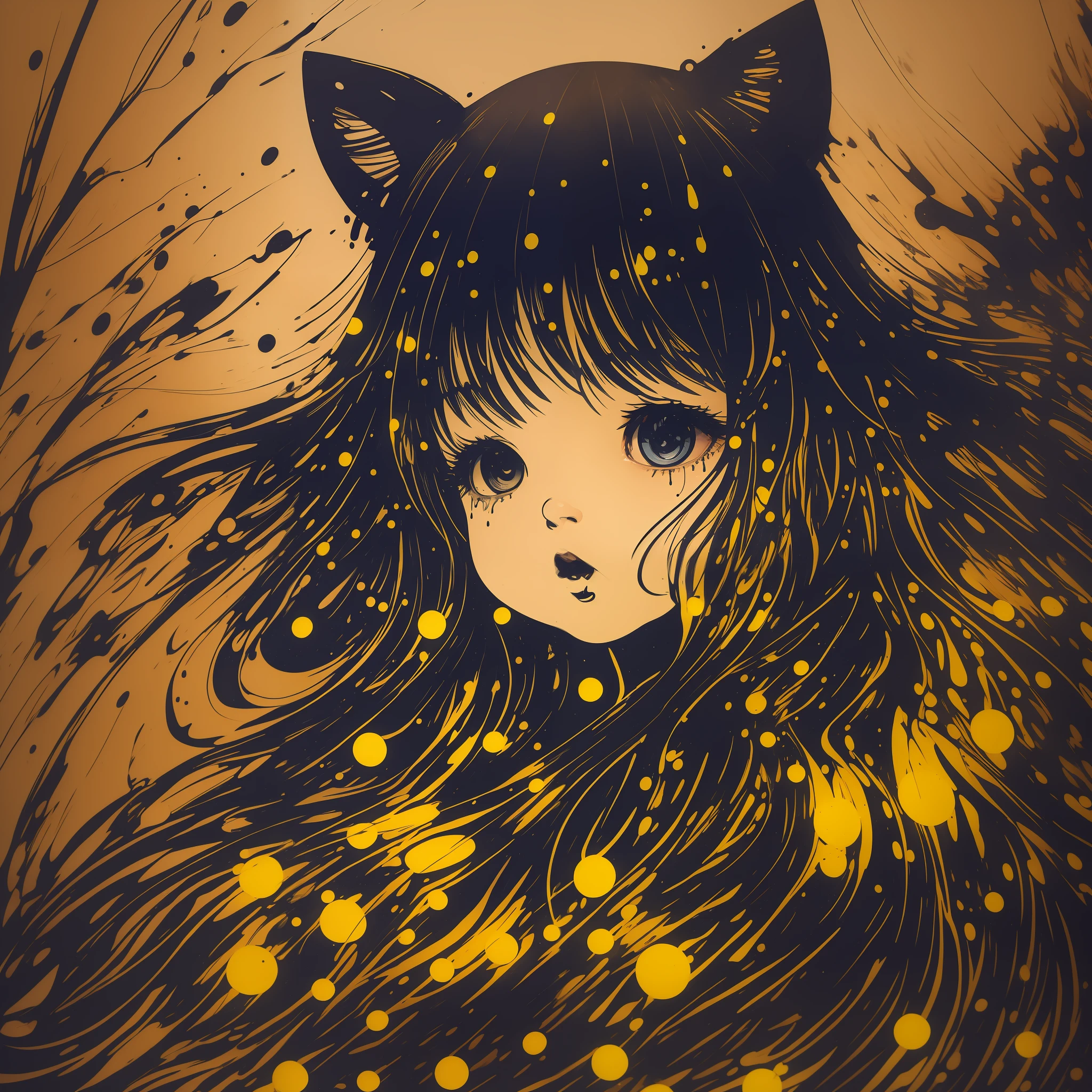 (luminous design, ink drips)+(baby:1.5),autumn lights,loose brushwork