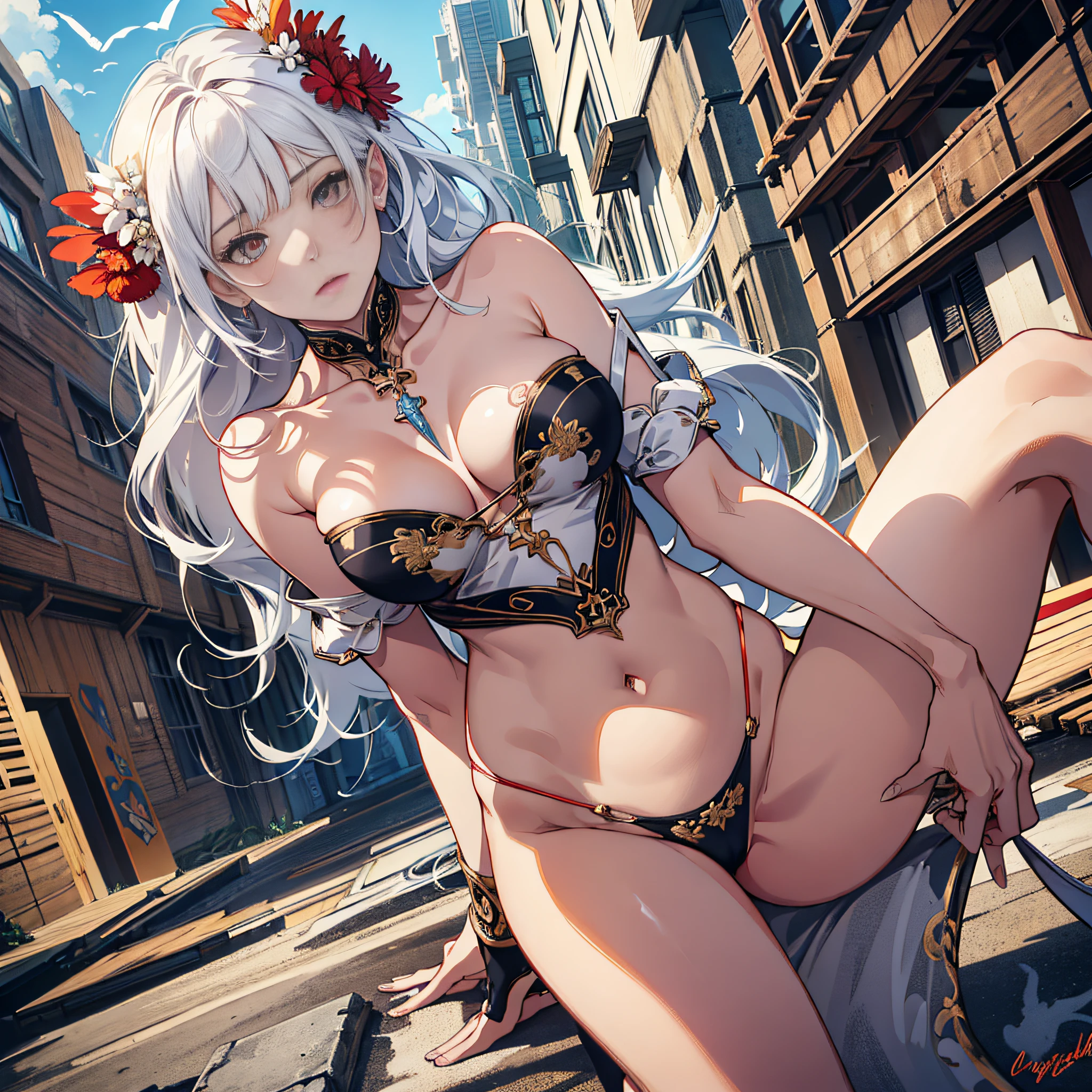 White snake, red-white eyes, ultra-detailed sea surface, skull in eye reflection, expression of motherhood and benevolence, symbol of central femininity, well-structured female body, golden light all over Human snake tail Nuwa (1girl:1.3), solo, __body-parts__, official art, unified 8k wallpaper, super detailed, beautiful and aesthetic, beautiful, masterpiece, best quality, RAW, masterpiece, super fine photo, best quality, super high resolution, photorealistic photo, sunlight, full body portrait, amazing beauty, dynamic pose, delicate face, vibrant eyes, (viewed from the front), she wears bikini, phoenix, very detailed abandoned warehouse background, detailed face, detailed complex busy background, messy, gorgeous, milky white, highly detailed skin, realistic skin details, visible pores, sharp focus, volumetric fog, 8k uhd, DSLR, high quality, film grain, fair skin, photo realism, lomography, A sprawling metropolis in a dystopia of the future, seen from below, translucent