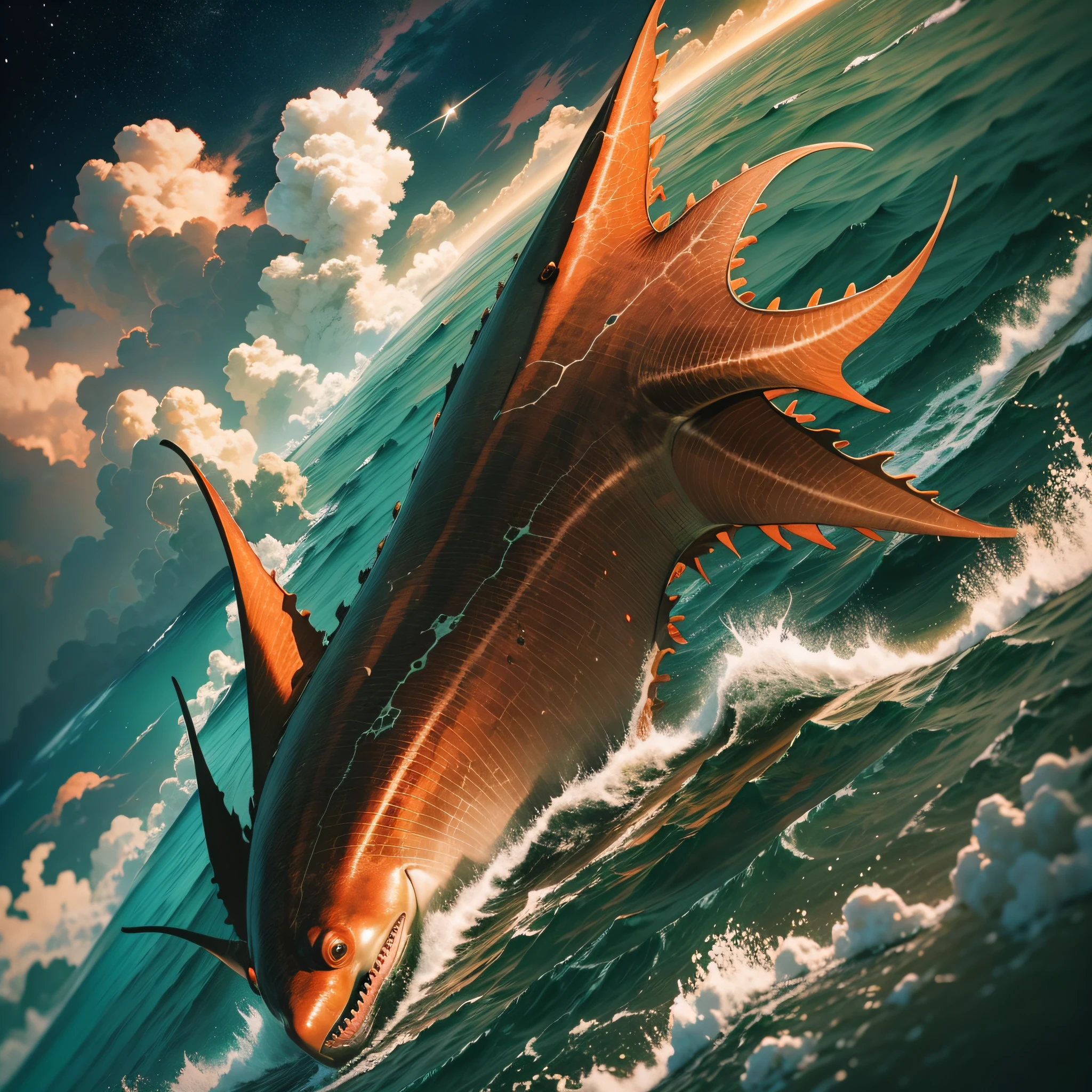 Color: reddish brown Secondary Color:dark green
Weather: lightning striking Landscape: foresty
Random: starfish