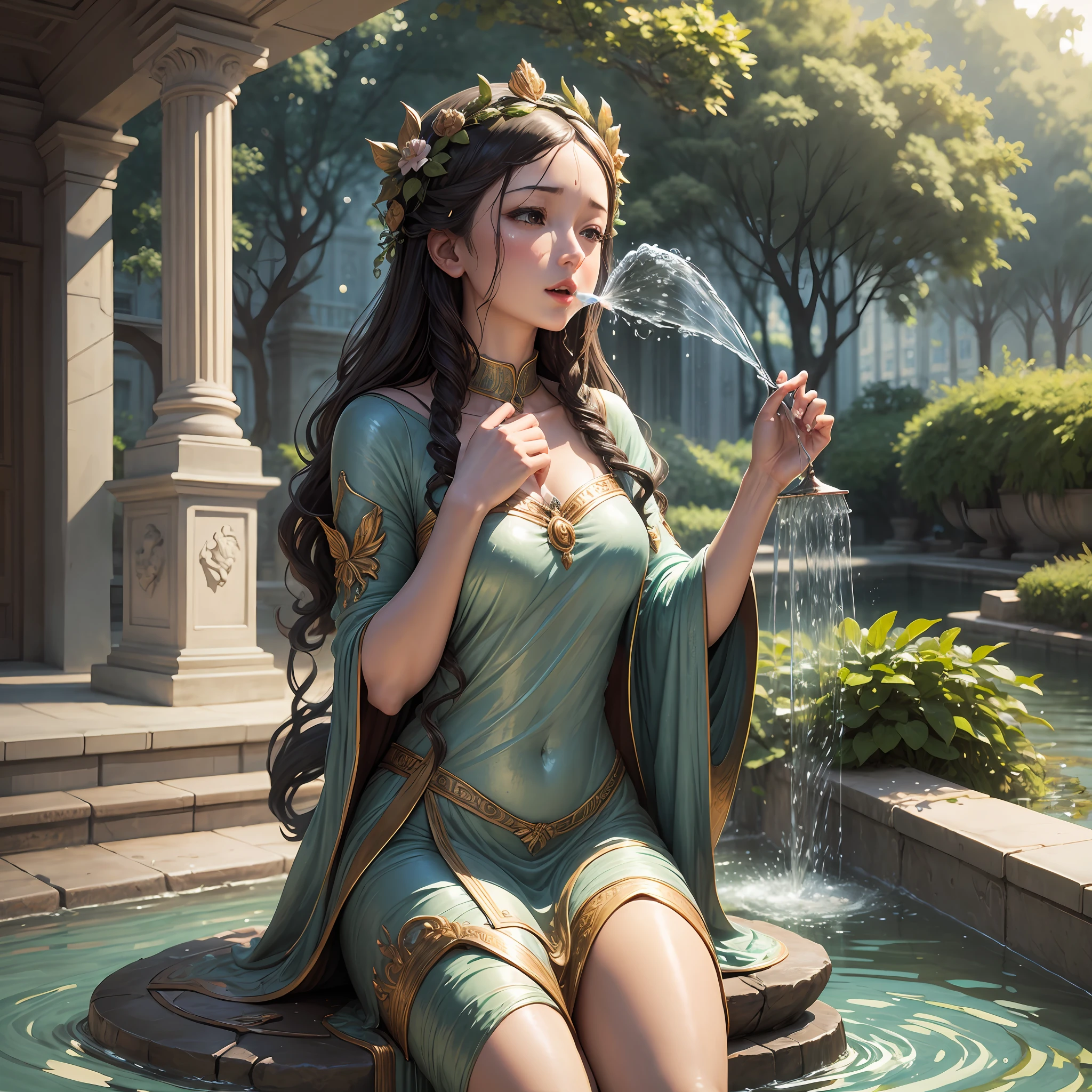 Statue of a maiden spitting water from her lips --auto --s2