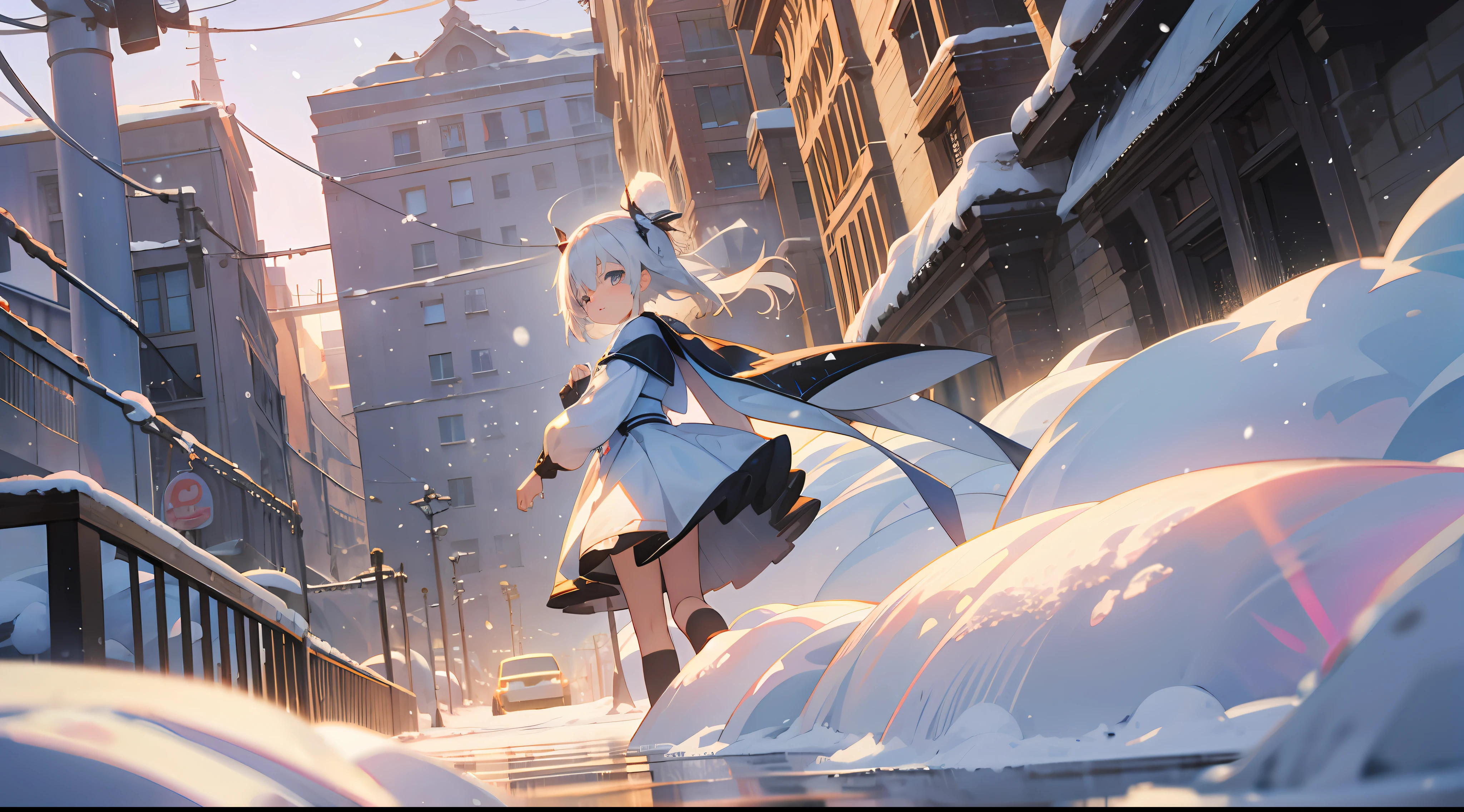 Girly, Two-dimensional, Cute, Extremely High Detail, Anime Style, Depth of Field Effect, 3D Effect, Extremely High Quality, White Hair, Snow, Focus, Bright Eyes, Subsurface Scattering, 8K --auto --s2