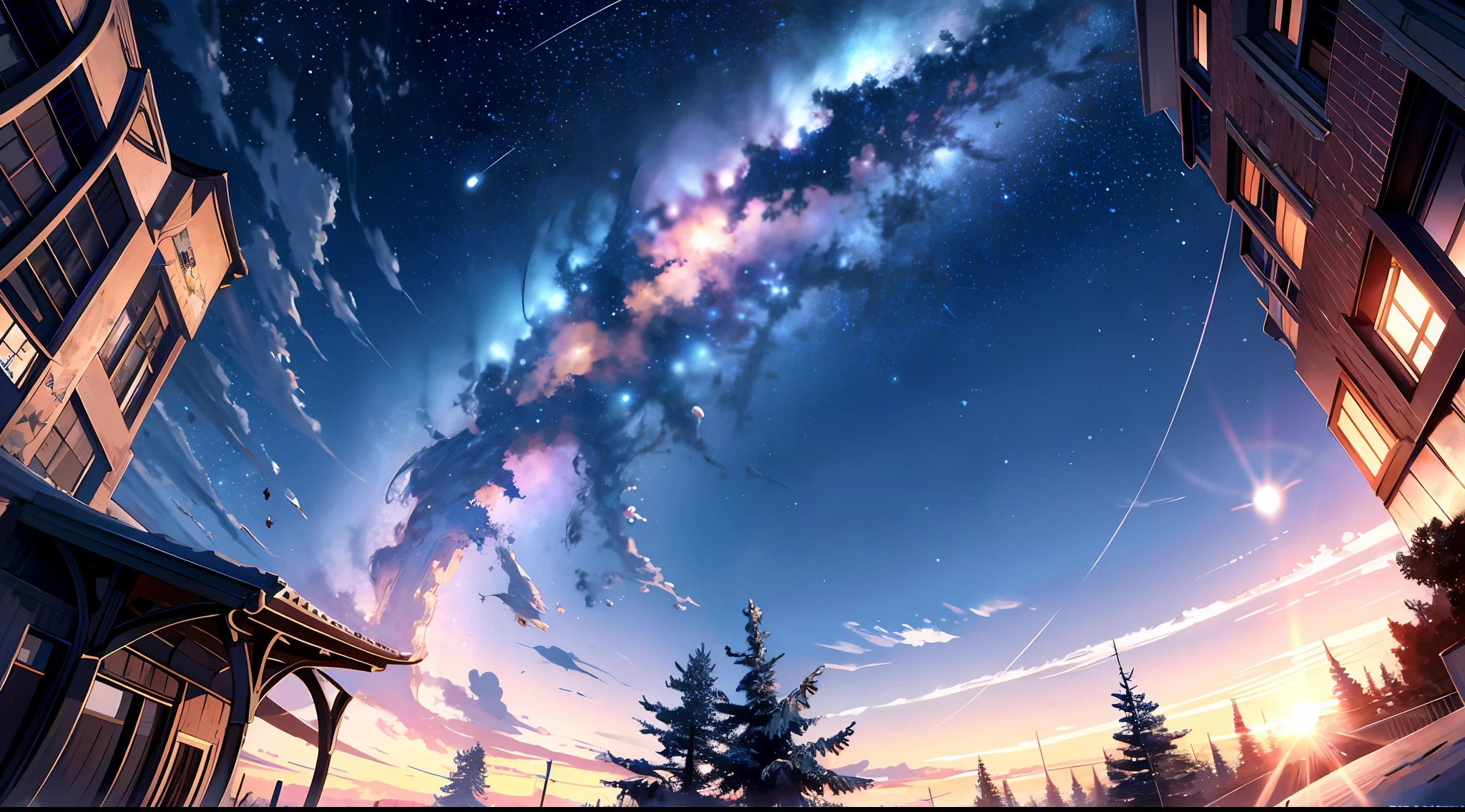 wallpaper, ridiculous resolution, high resolution, (masterpiece:1.4), super detailed, stars, seen from above, space, floating, night, delicate blue loght, --v 6