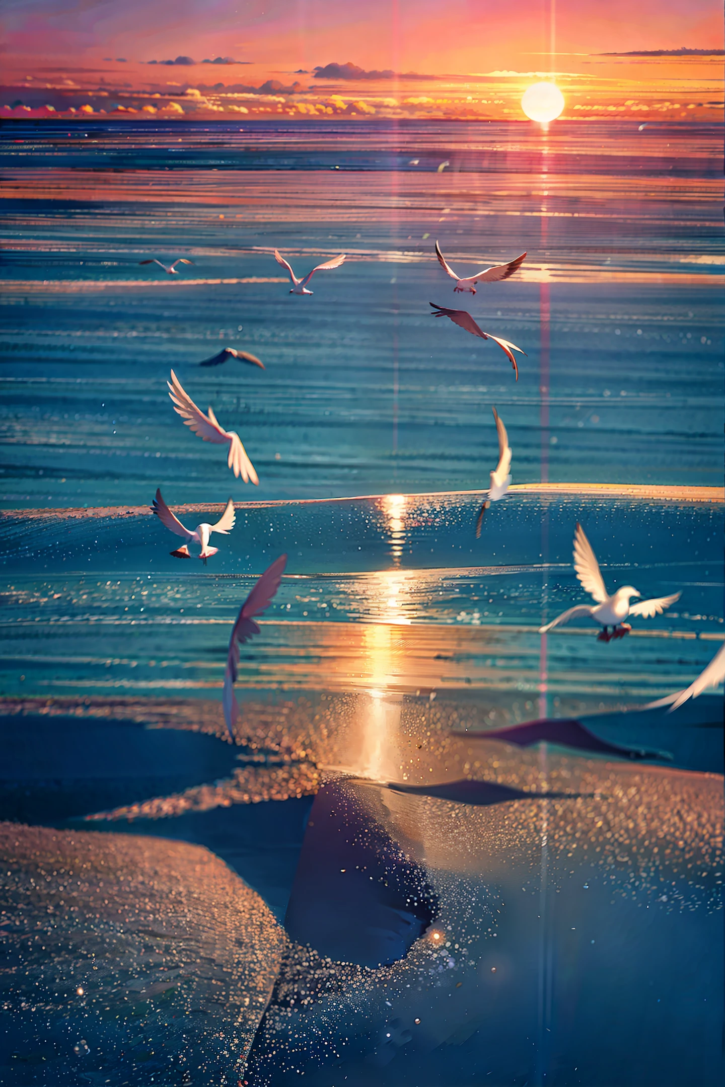 Seagulls in the sunset
