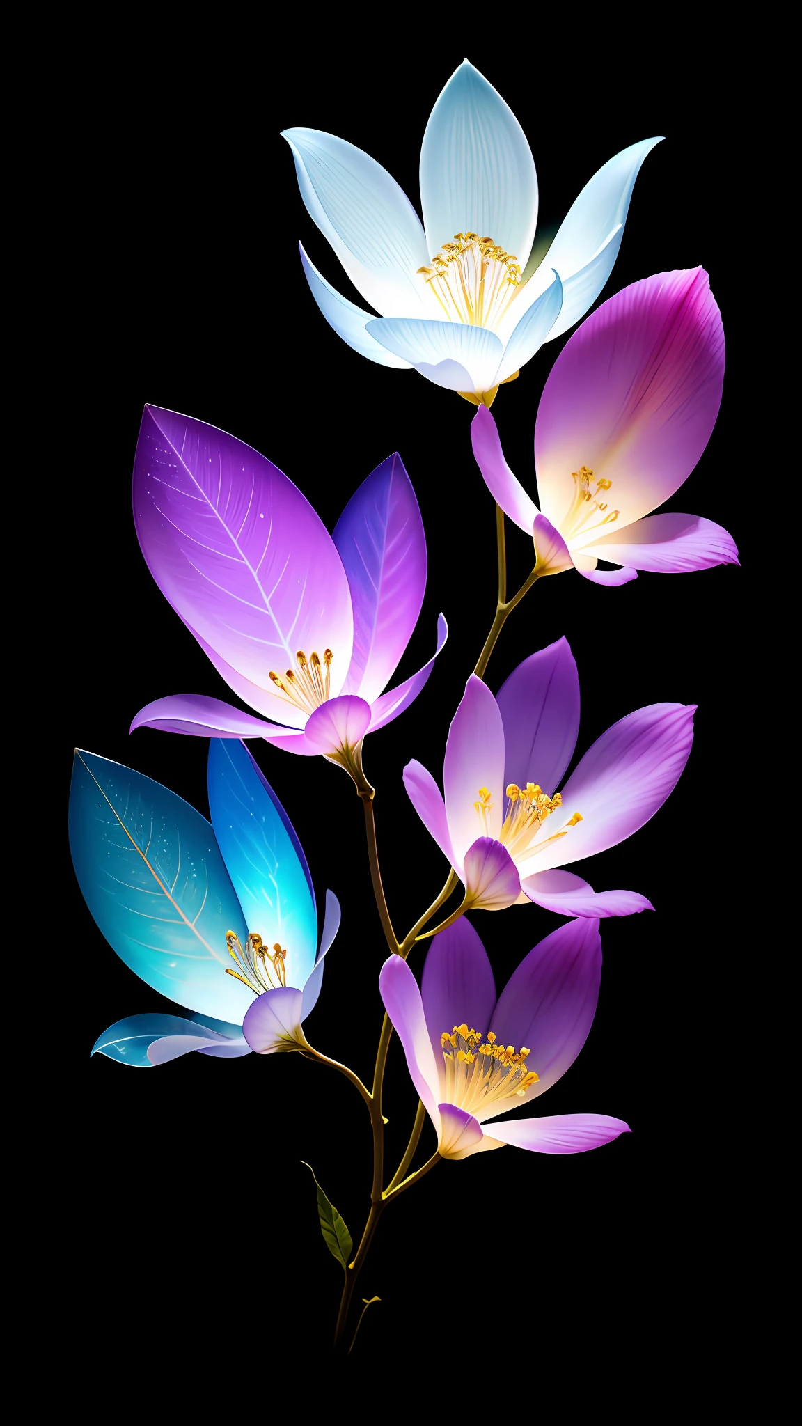 branch of delicate lilac flowers, super transparent, holy light, beautiful spectral light, petals glow, flashing, dark background, drops of transparent light, reflective light, bright, light streaming in, optics, portrait profile, sharp focus, magical, intricate, ultra realistic, fantasy, composition, light, trend on artstation, pearl, patronus cloud of silvery vapor, corrosive enveloping ray family, 8k, ureal ar 23v4 uplight