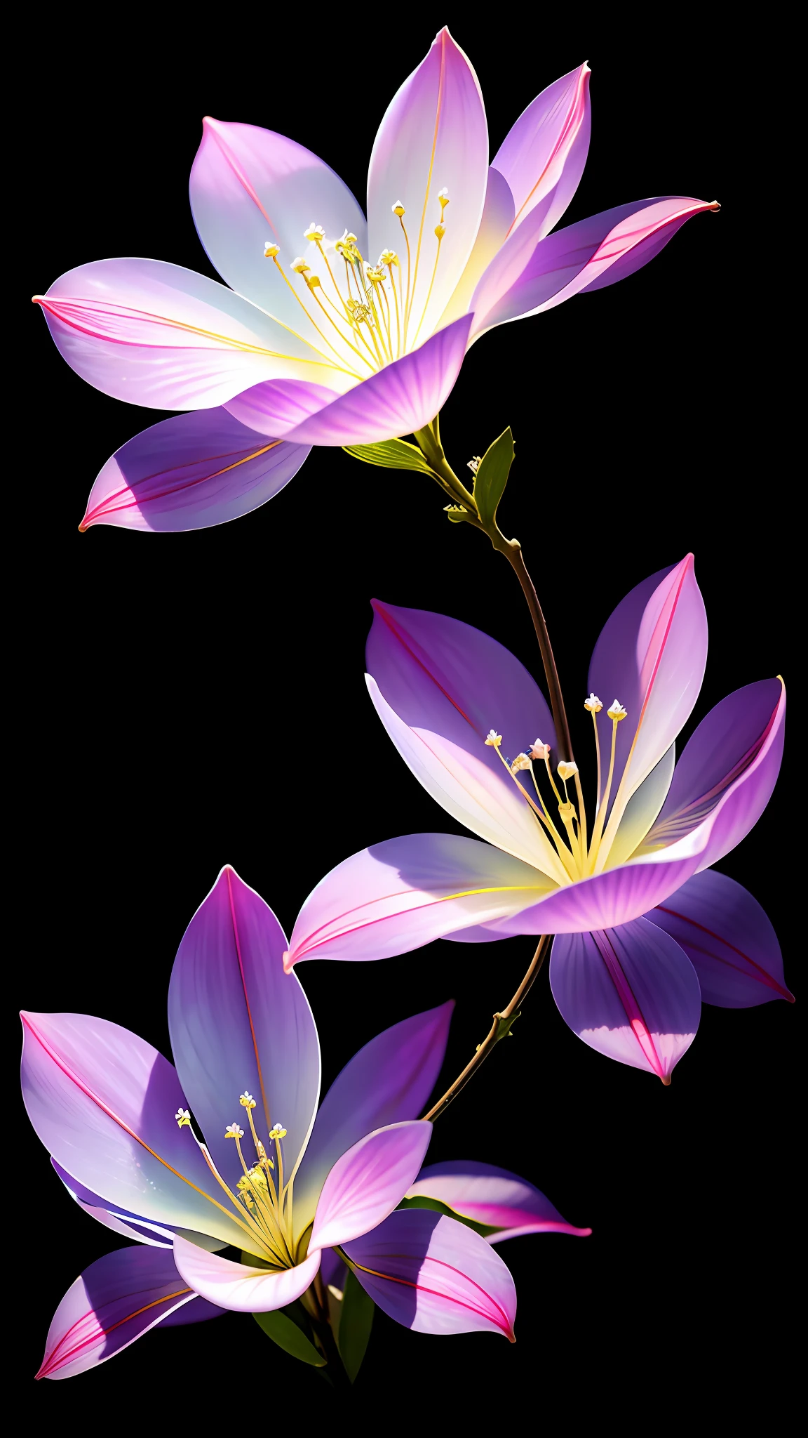branch of delicate lilac flowers, super transparent, holy light, beautiful spectral light, petals glow, flashing, dark background, drops of transparent light, reflective light, bright, light streaming in, optics, portrait profile, sharp focus, magical, intricate, ultra realistic, fantasy, composition, light, trend on artstation, pearl, patronus cloud of silvery vapor, corrosive enveloping ray family, 8k, ureal ar 23v4 uplight