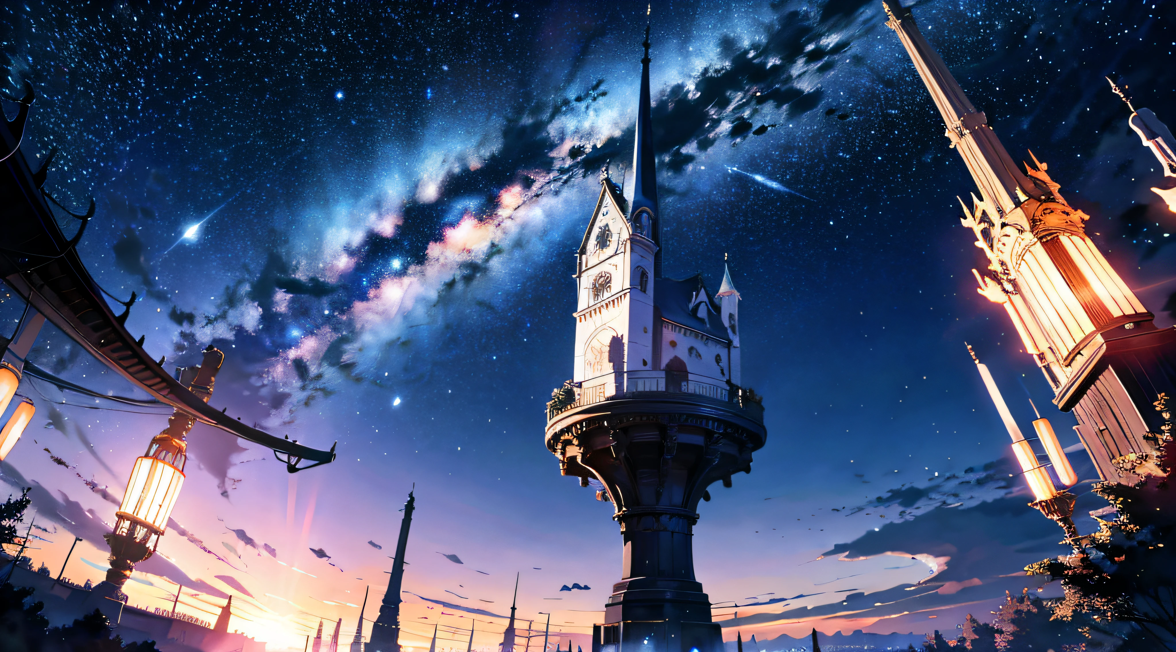 wallpaper, ridiculous resolution, high resolution, (masterpiece:1.4), super detailed, stars, seen from above, space, floating, night, delicate blue loght, --v 6